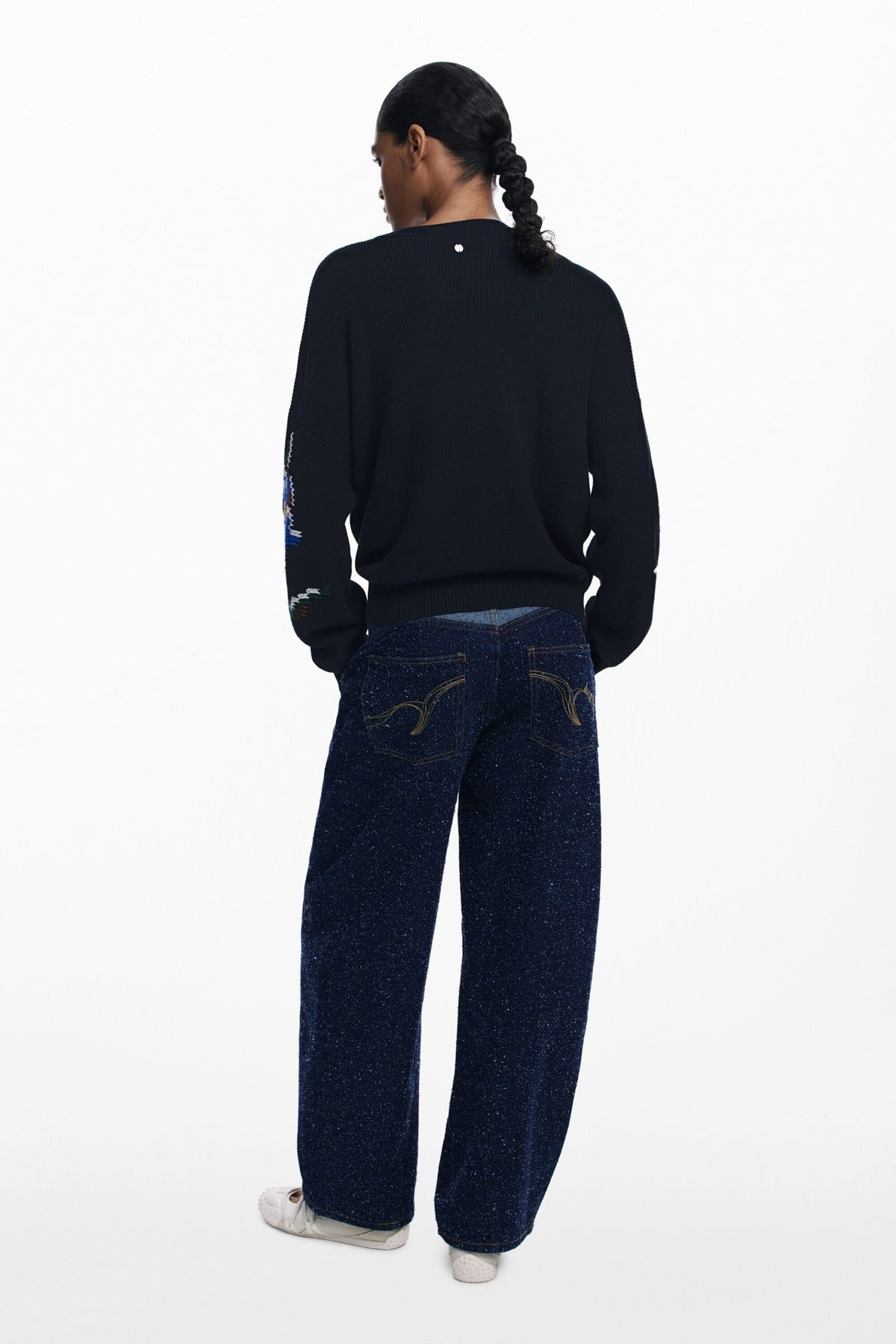 Desigual Jacquard sweater with embroidered flowers