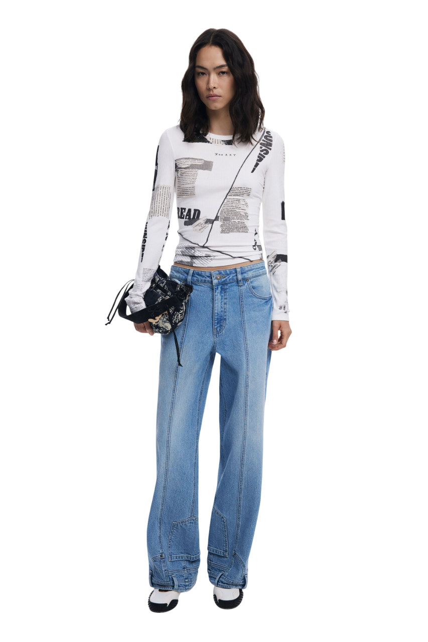 Desigual Ribbed newspaper T-shirt