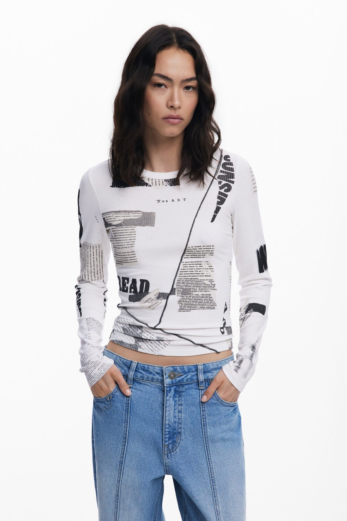 Desigual Ribbed newspaper T-shirt