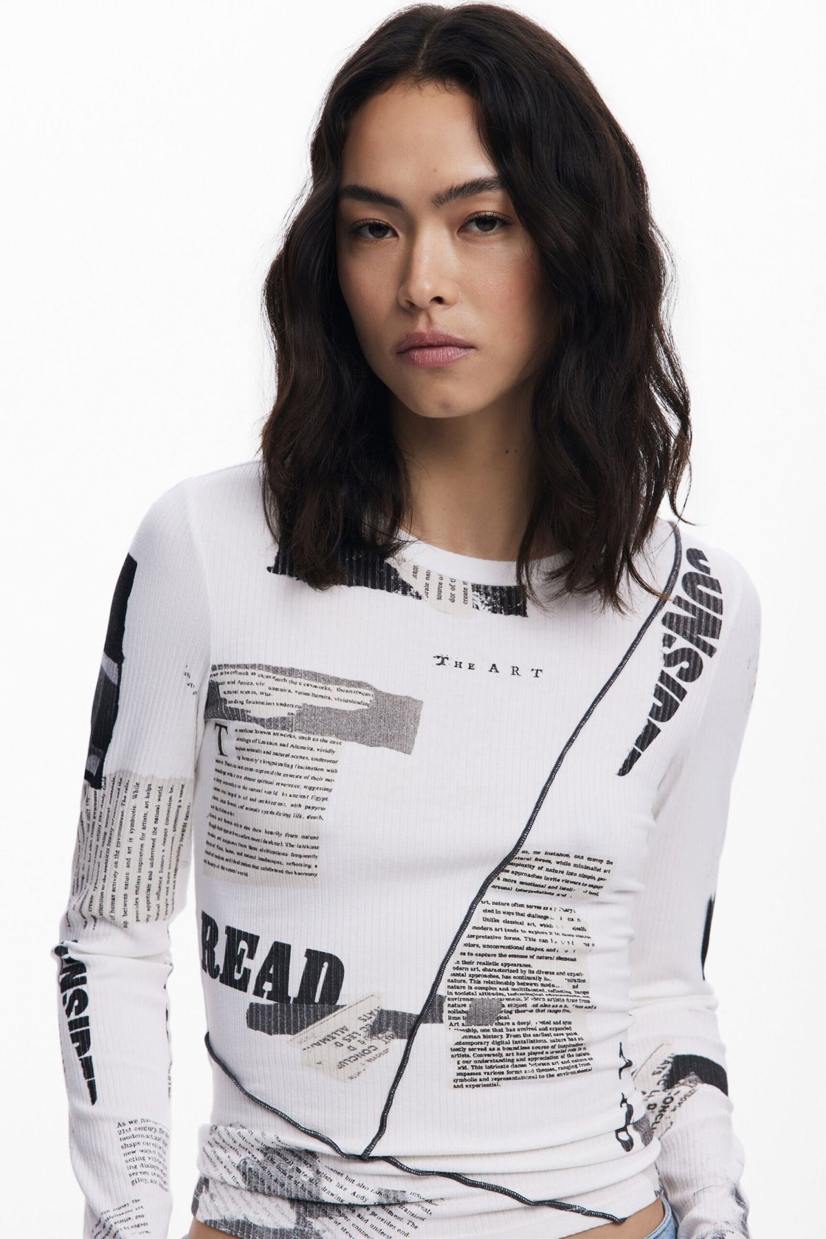 Desigual Ribbed newspaper T-shirt