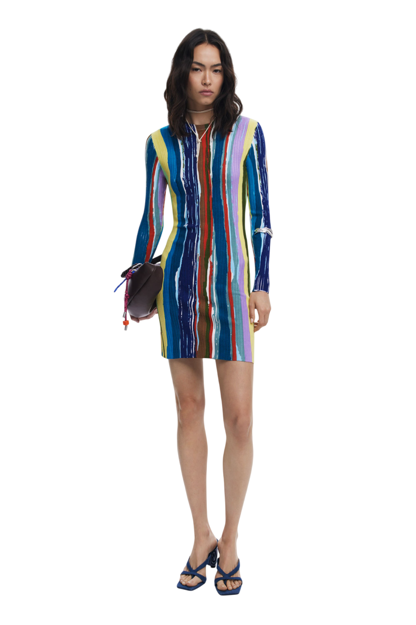 Desigual Ribbed dress with colored stripes