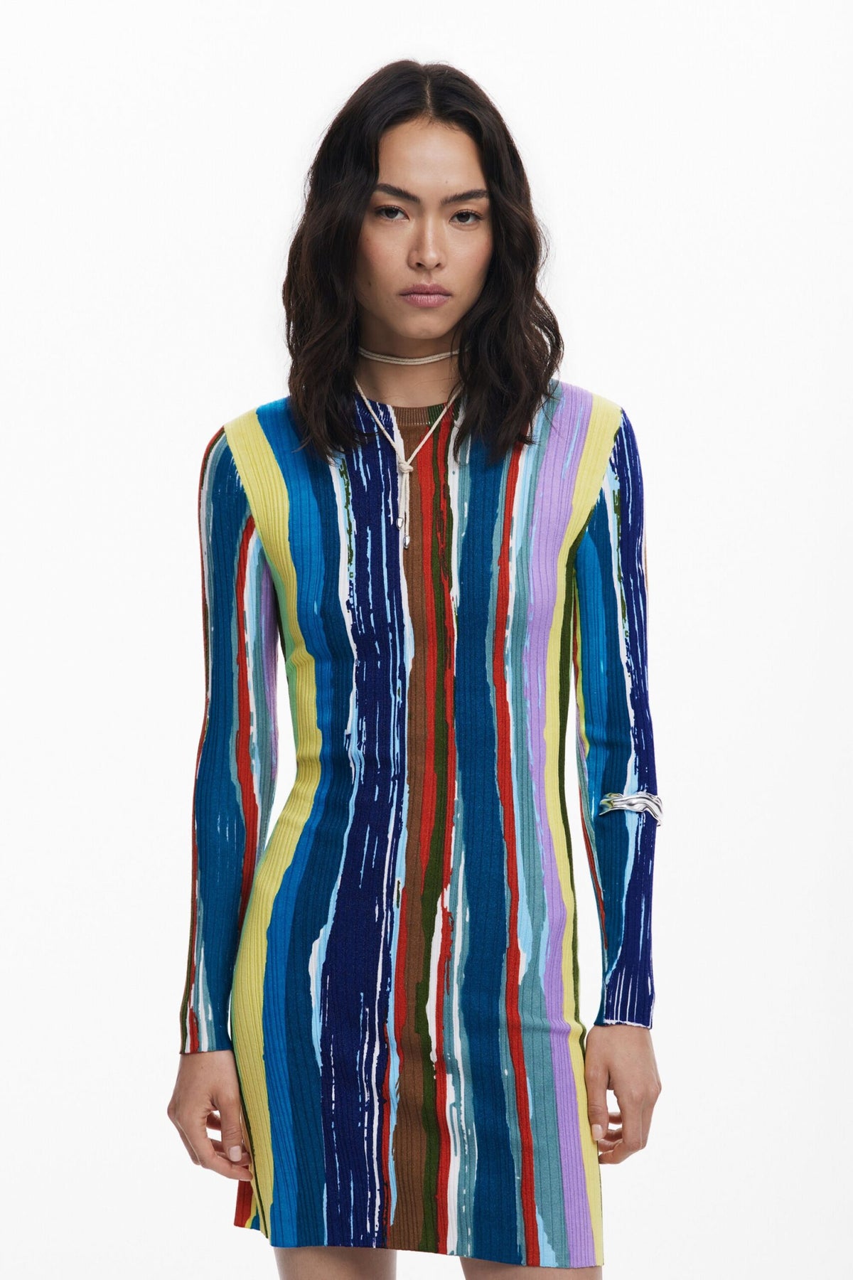 Desigual Ribbed dress with colored stripes