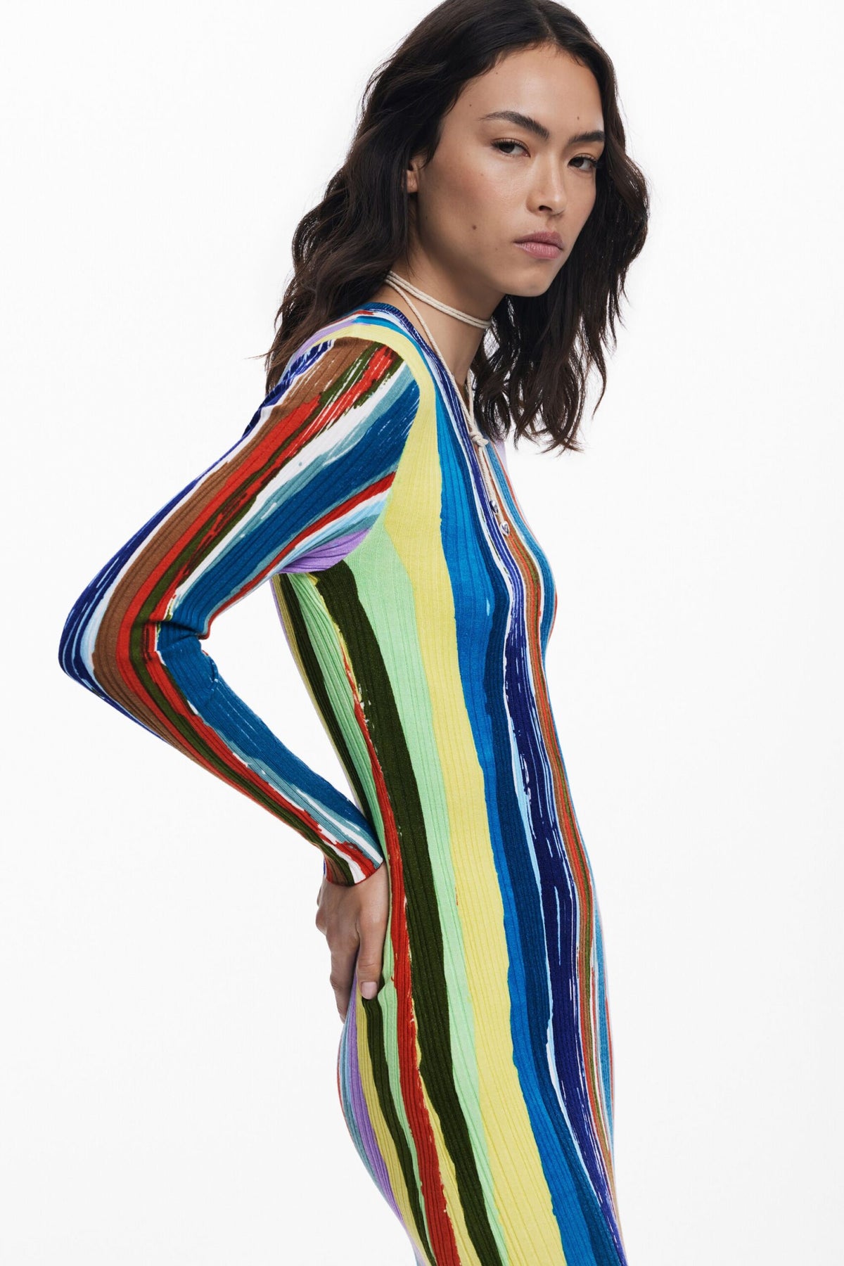 Desigual Ribbed dress with colored stripes