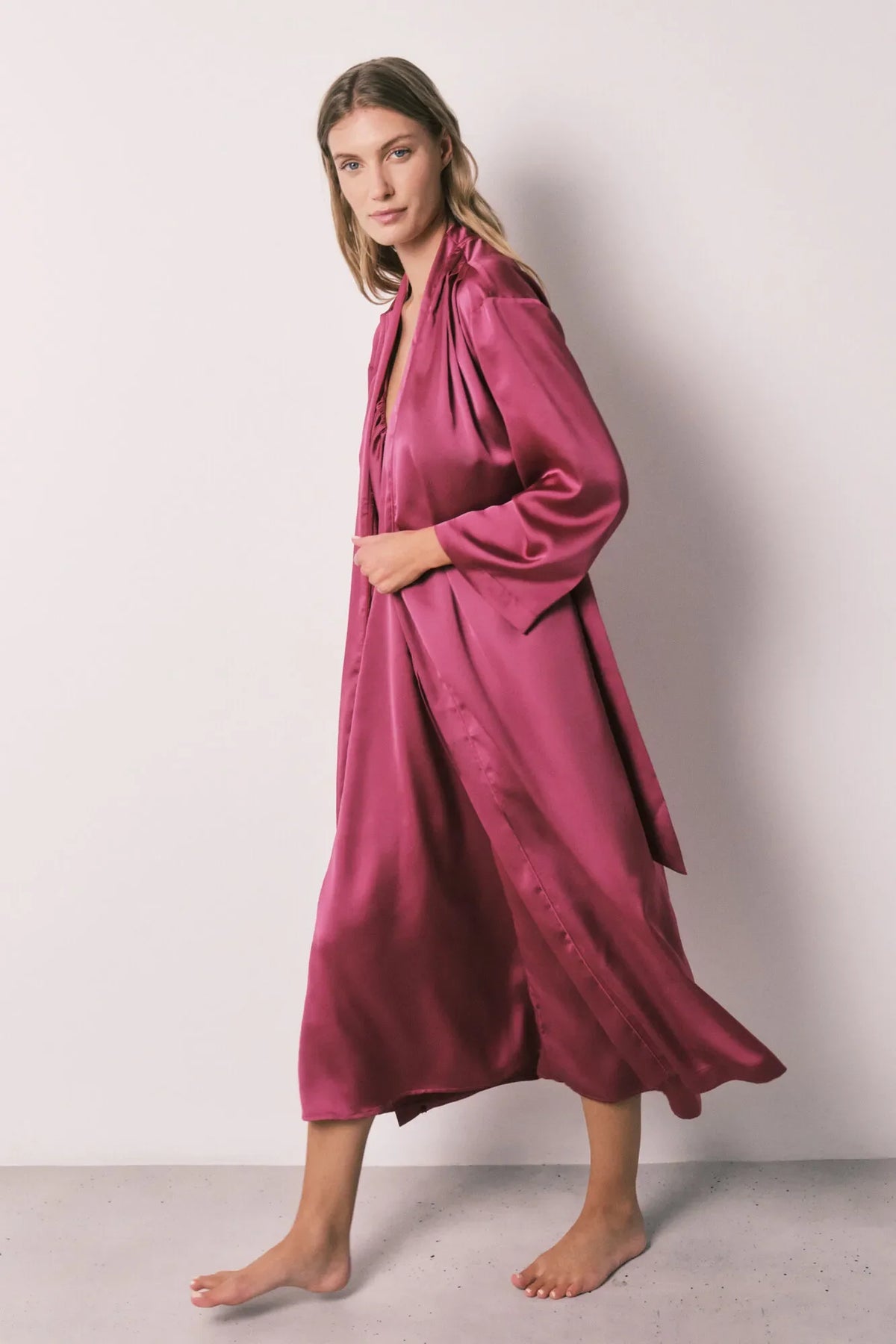Women Secret Satin-Finish Long Ruffled Robe