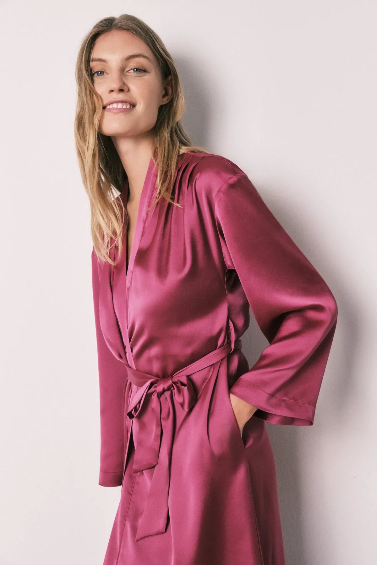 Women Secret Satin-Finish Long Ruffled Robe