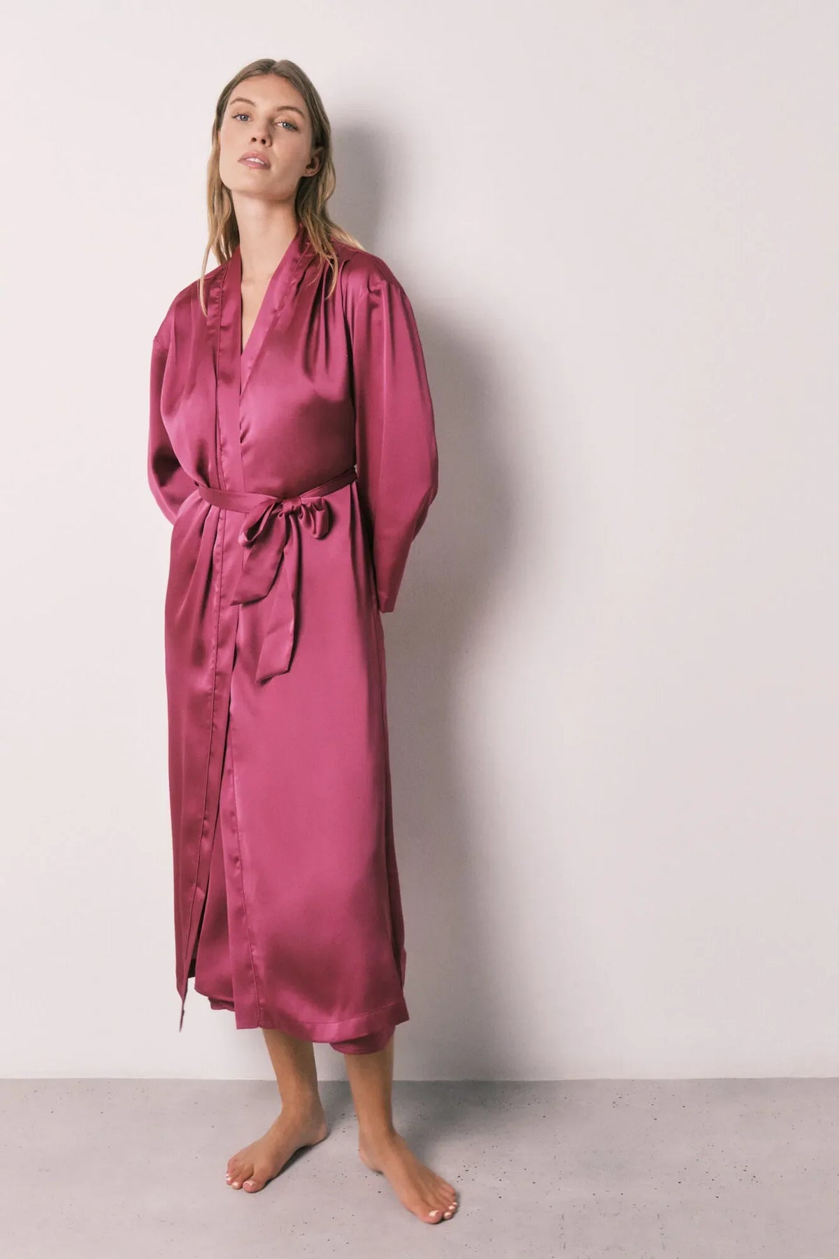 Women Secret Satin-Finish Long Ruffled Robe