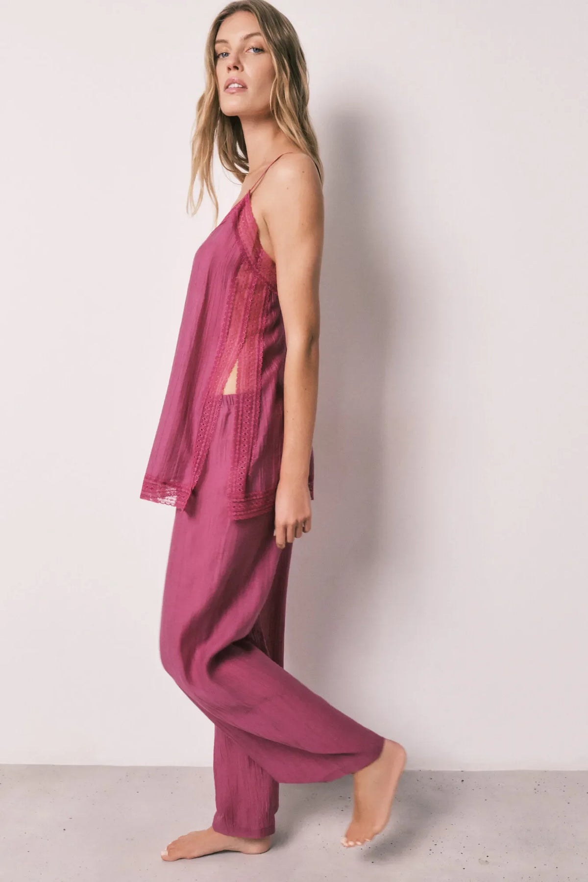Women Secret Satin-Finish Lace Strap Long Pyjamas