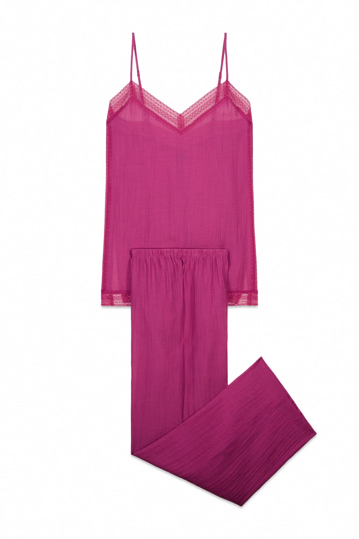Women Secret Satin-Finish Lace Strap Long Pyjamas