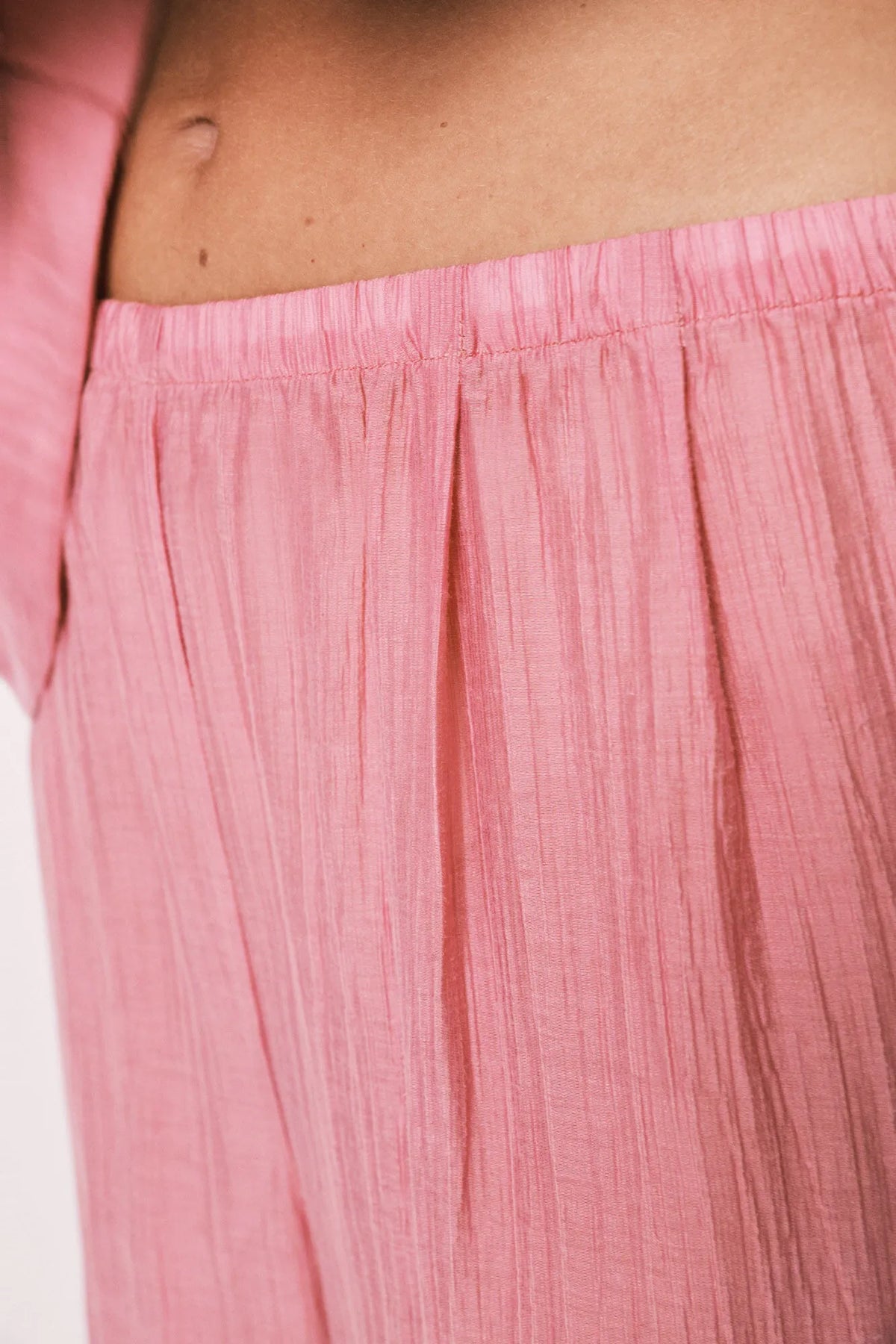 Women Secret Pink Satin-Finish Long Pyjamas