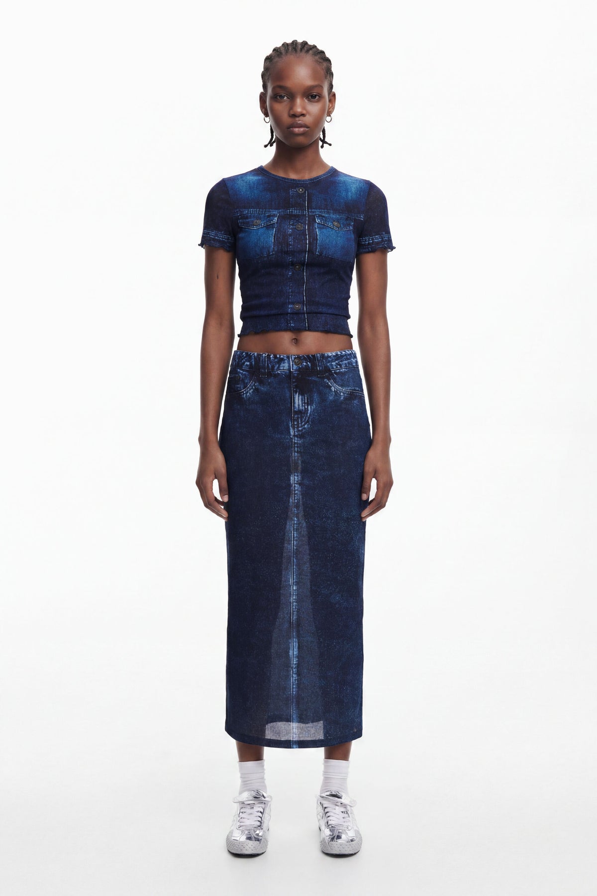 Desigual Denim-Effect Midi Skirt