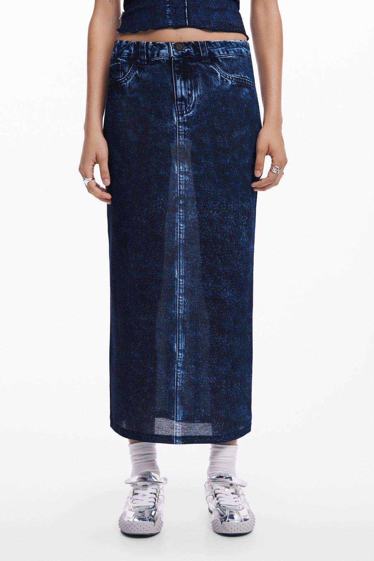 Desigual Denim-Effect Midi Skirt