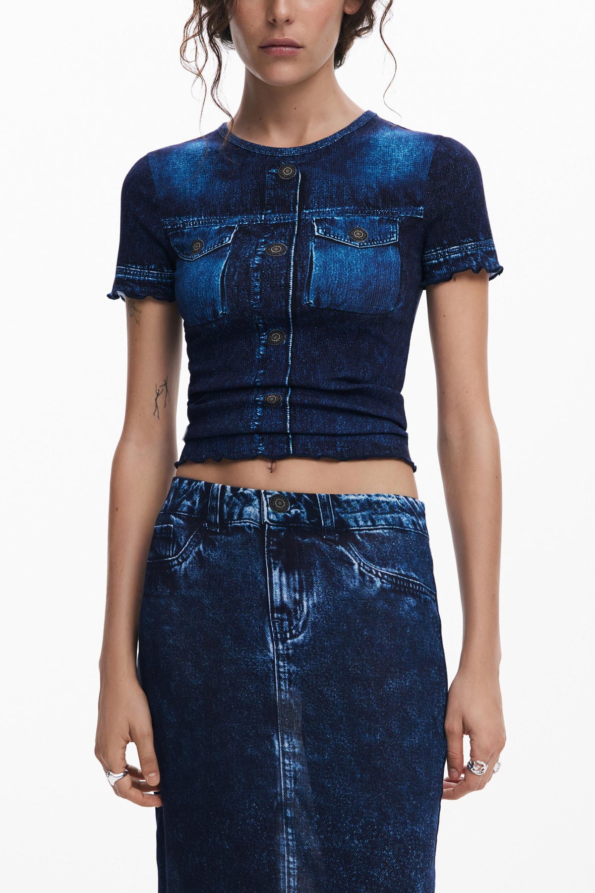 Desigual Denim-Effect Midi Skirt