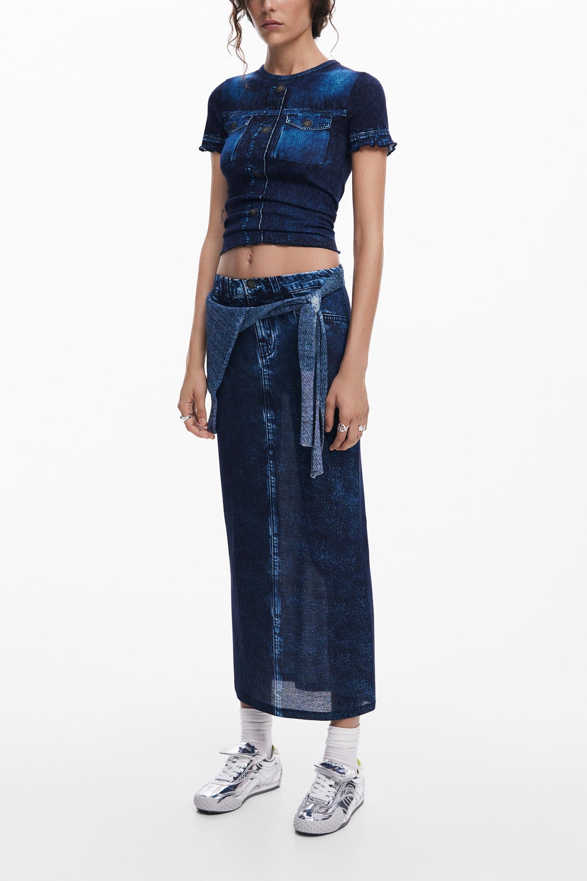 Desigual Denim-Effect Midi Skirt