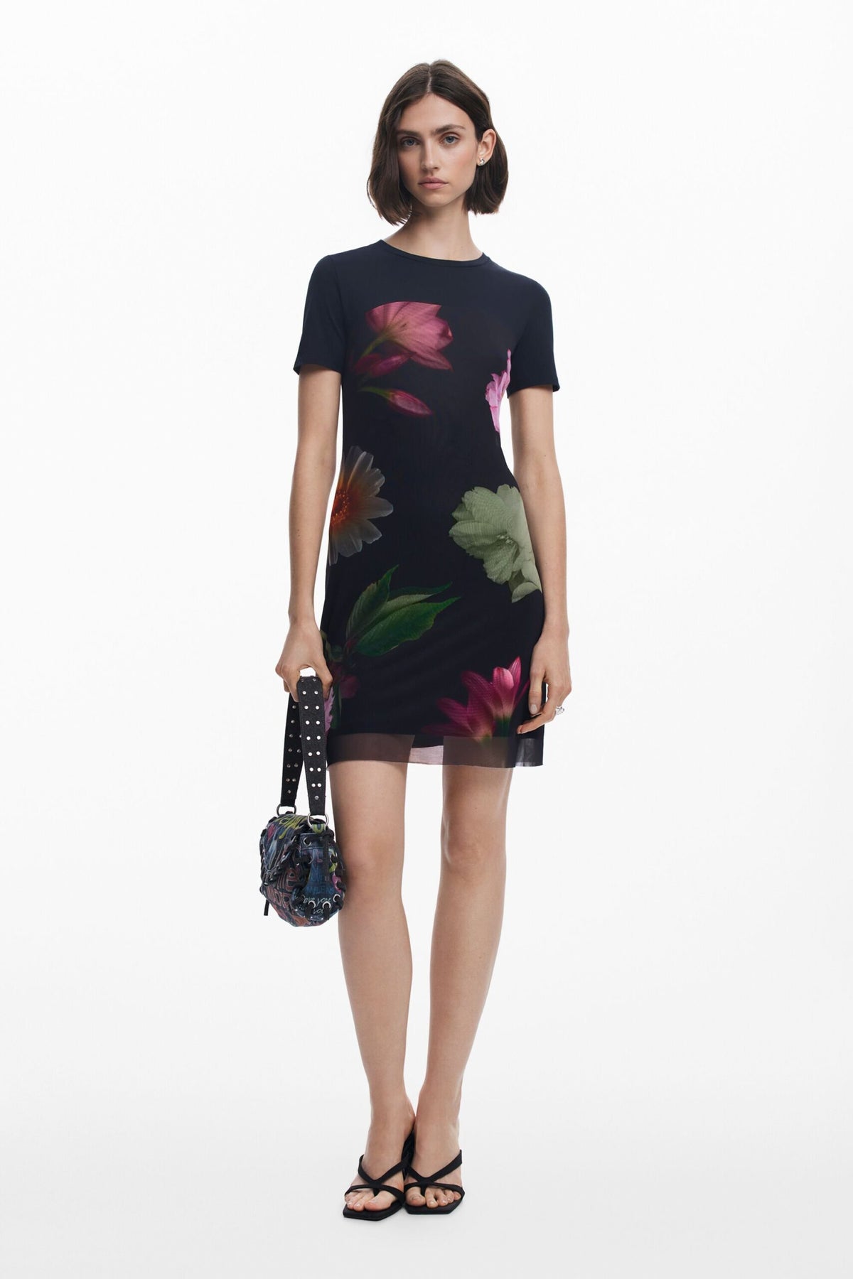 Desigual Short dress with combined flowers