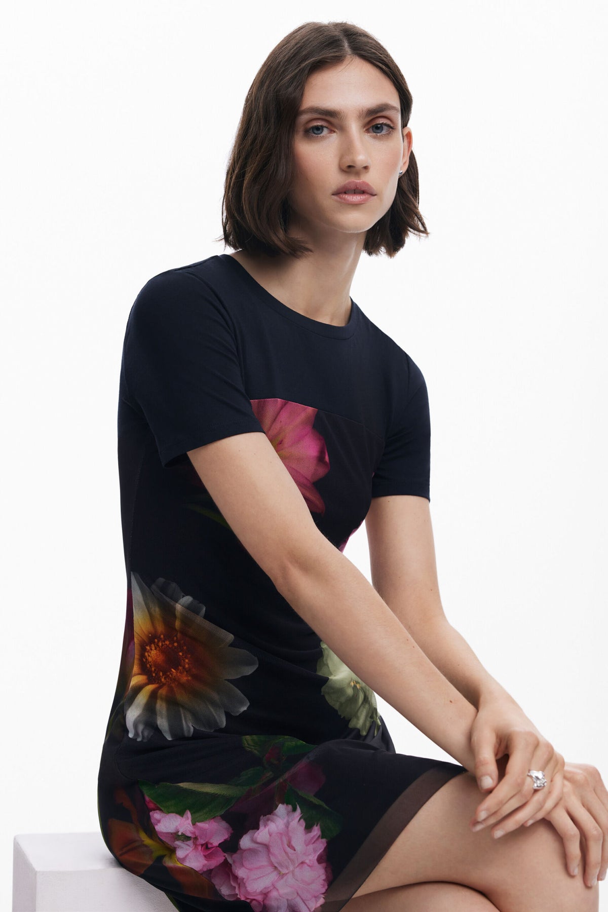 Desigual Short dress with combined flowers