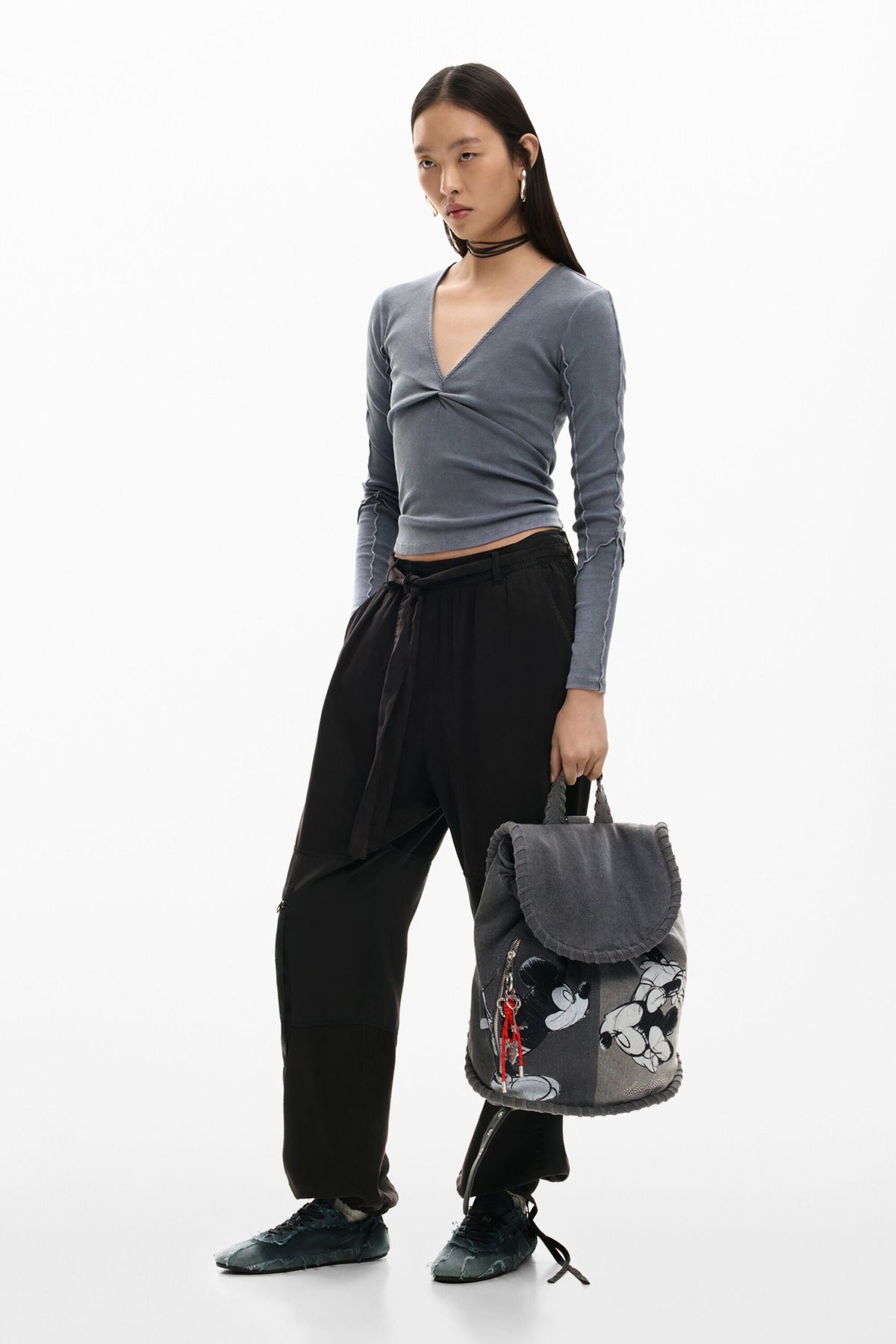 Desigual Medium backpack with denim fabric flap with Mickey Mous