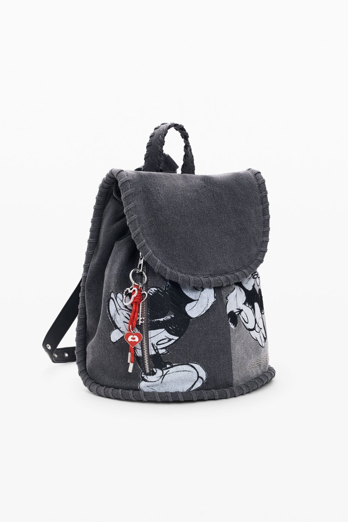Desigual Medium backpack with denim fabric flap with Mickey Mous