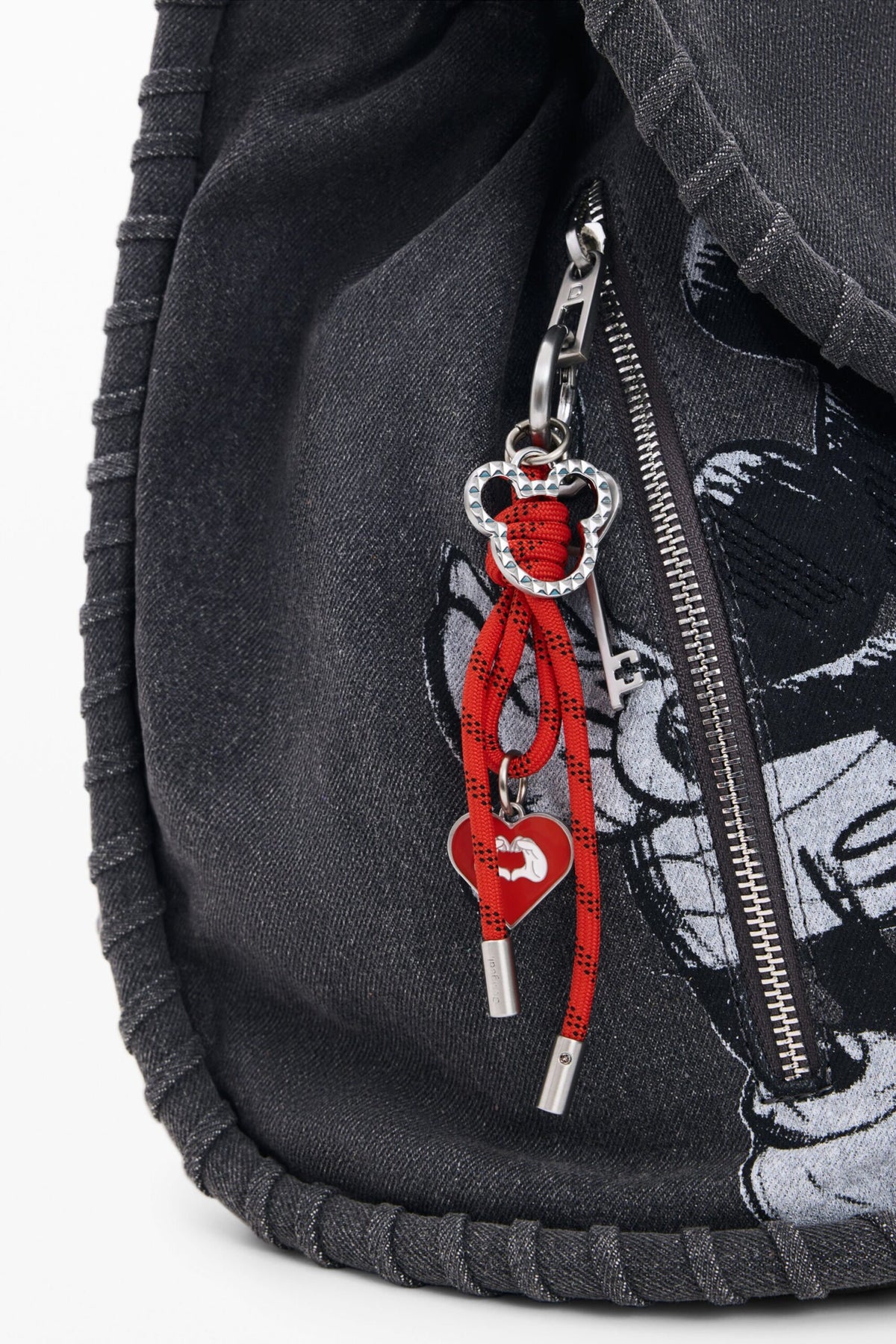 Desigual Medium backpack with denim fabric flap with Mickey Mous