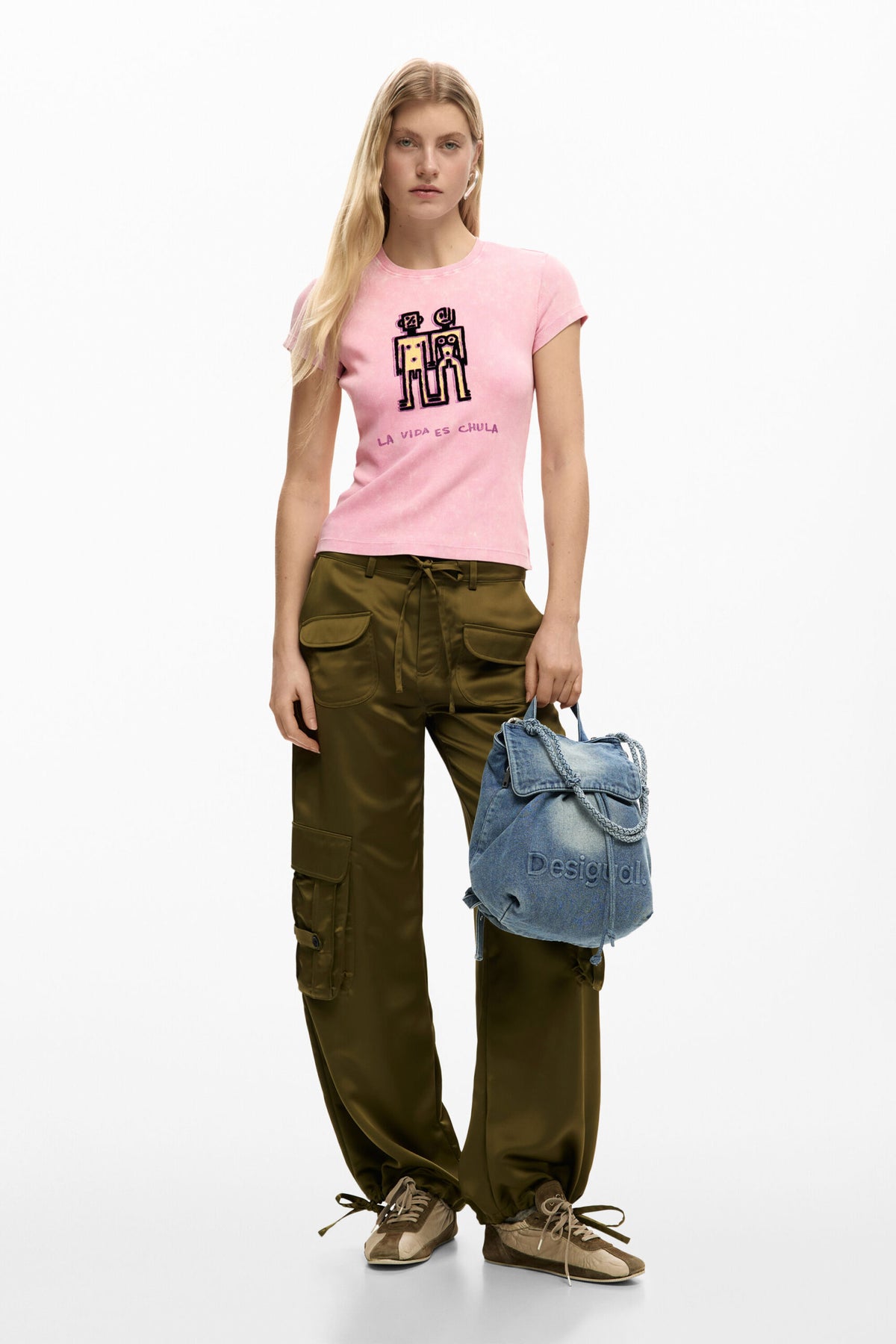 Desigual Small backpack with flap, in denim fabric