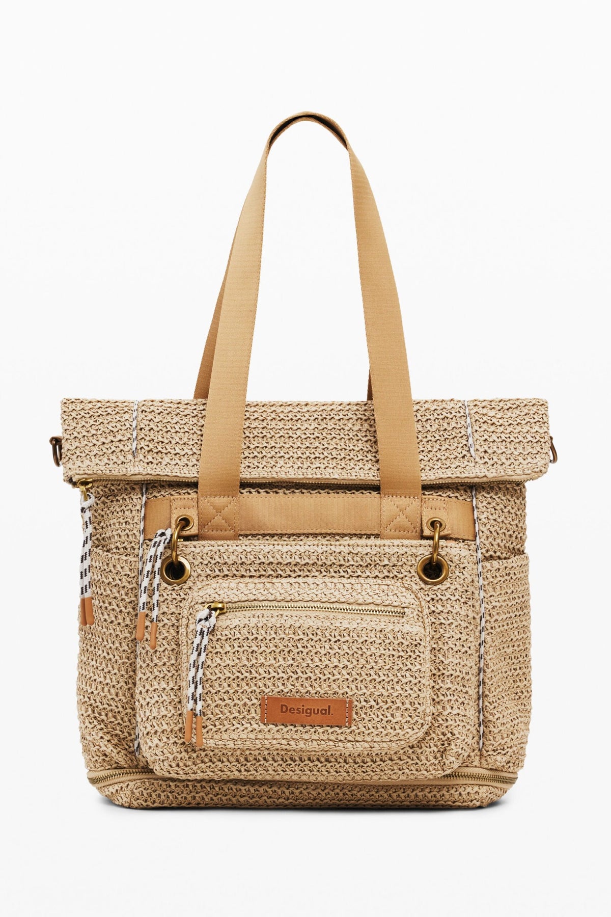 Desigual Large backpack with modular raffia design