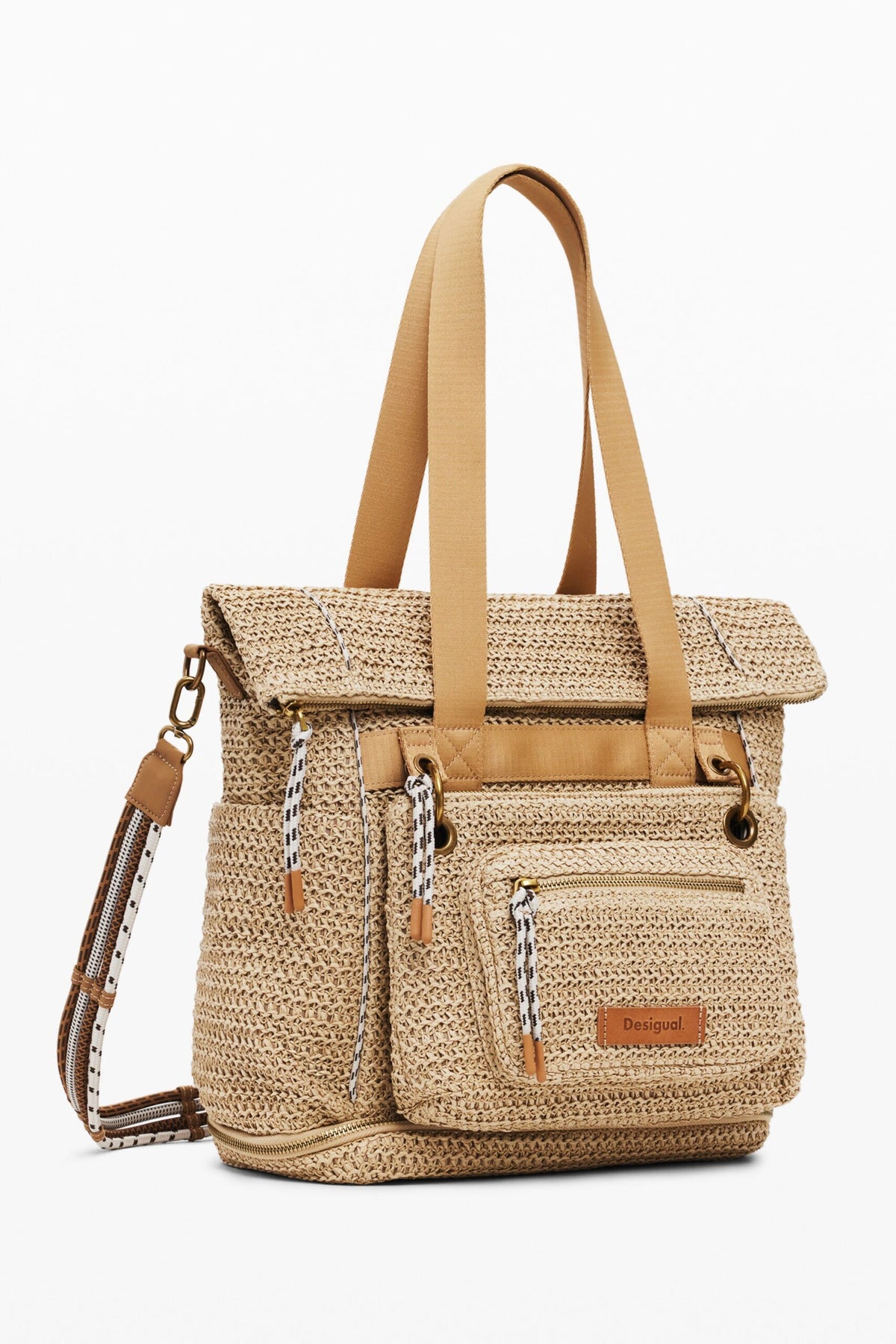 Desigual Large backpack with modular raffia design