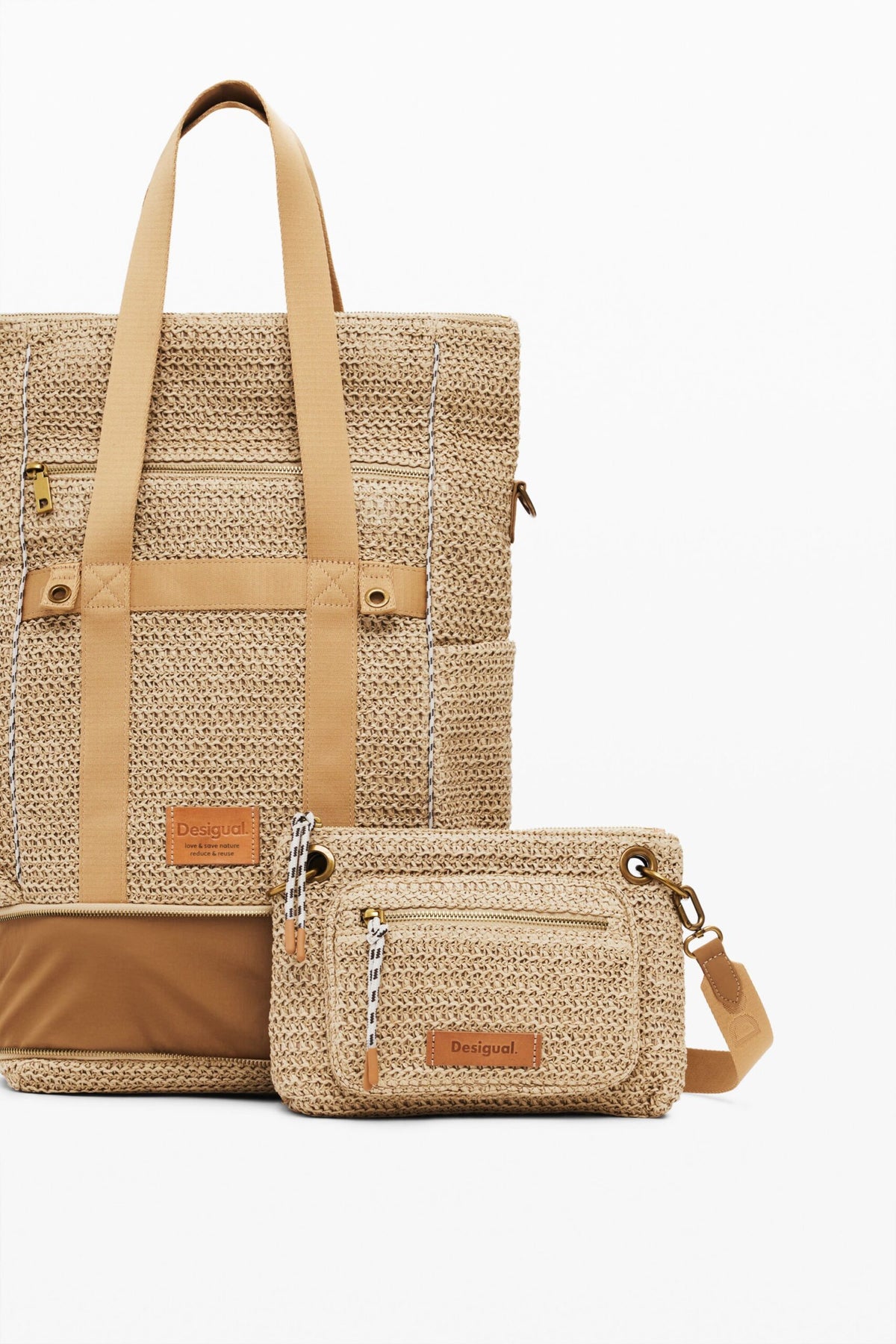 Desigual Large backpack with modular raffia design