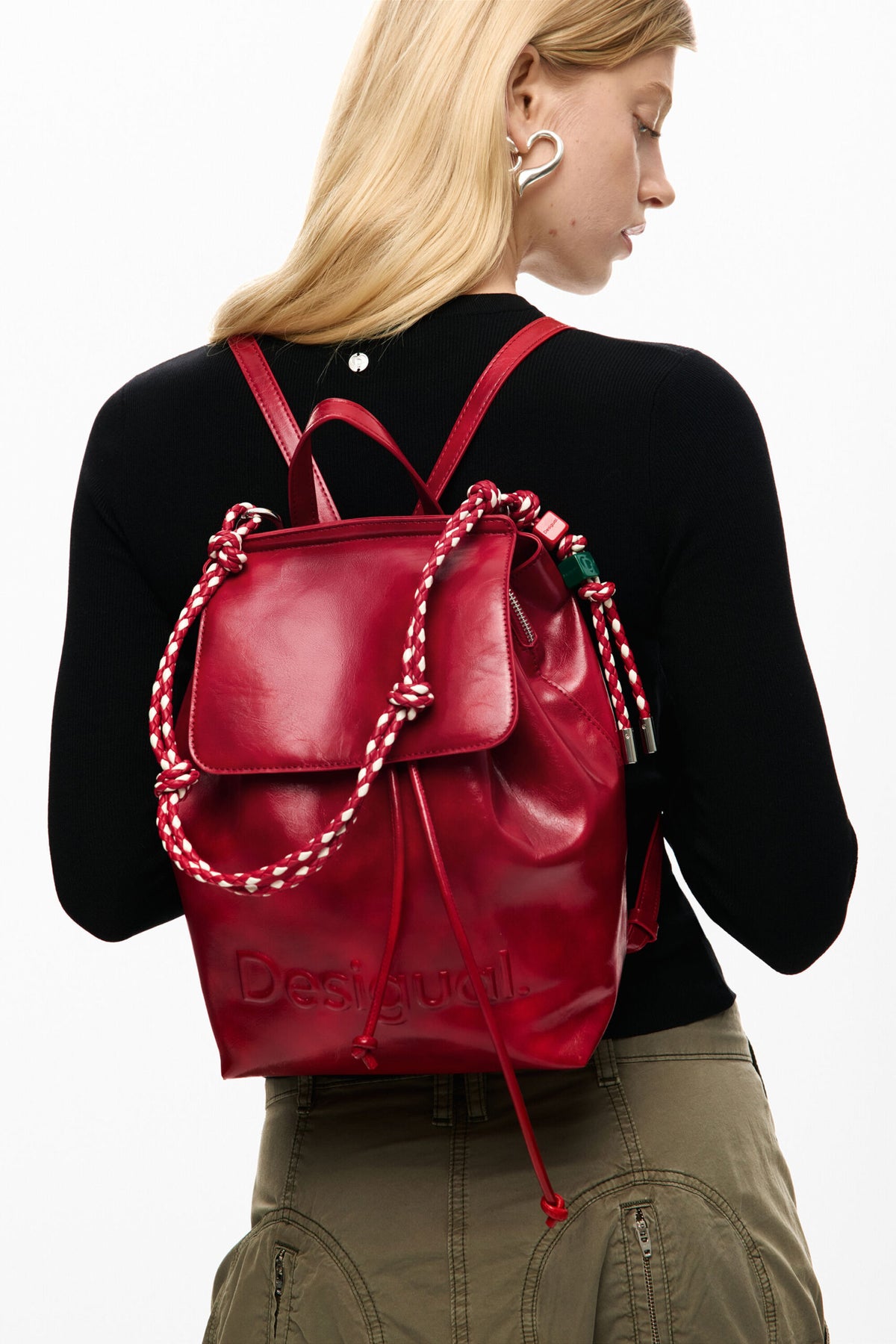 Desigual Small backpack with flap, made of fabric with shiny effect