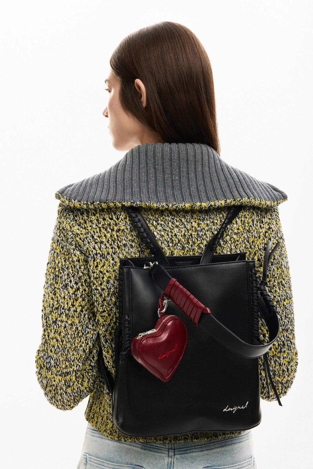 Desigual Medium backpack with detachable strap, removable heart-shaped mini-purse charm