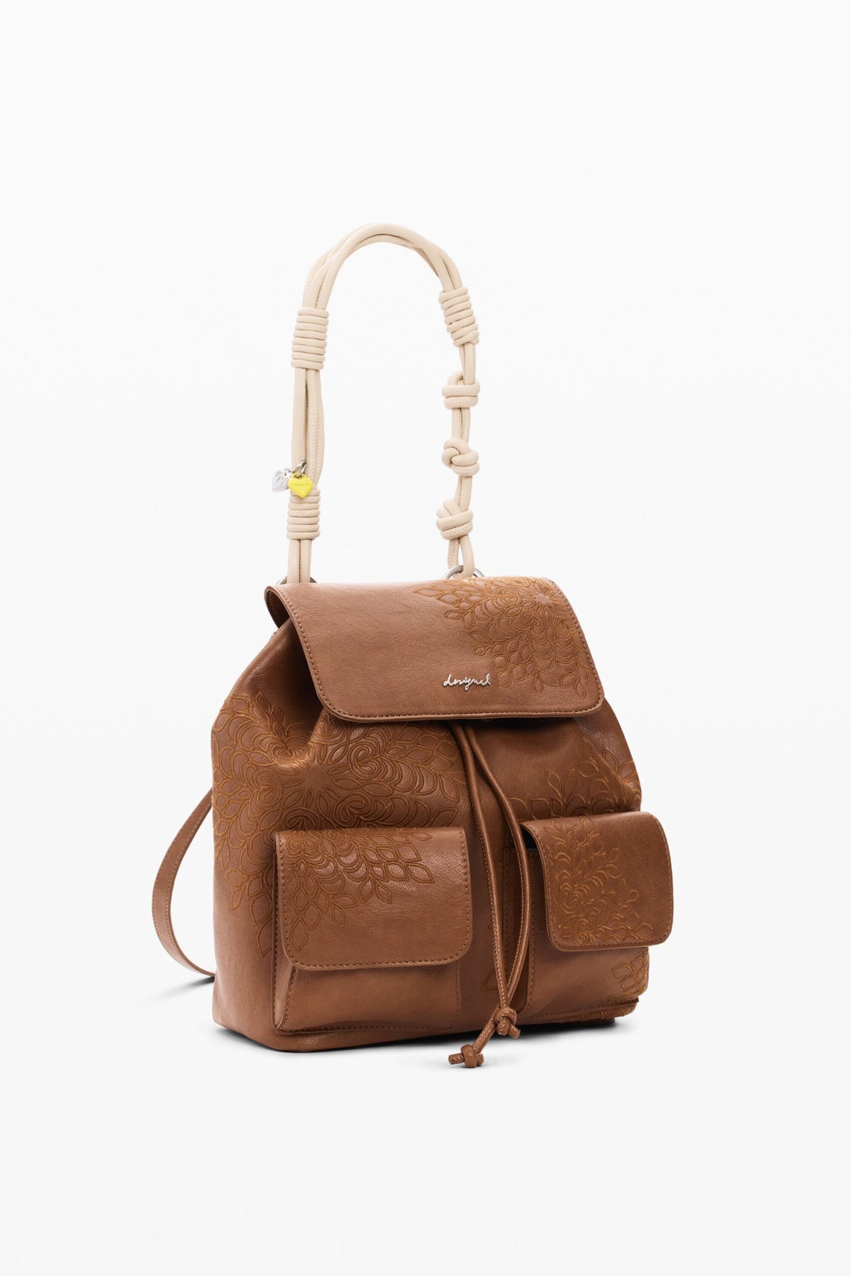 Desigual Small backpack with flap with embroidered details, front pockets