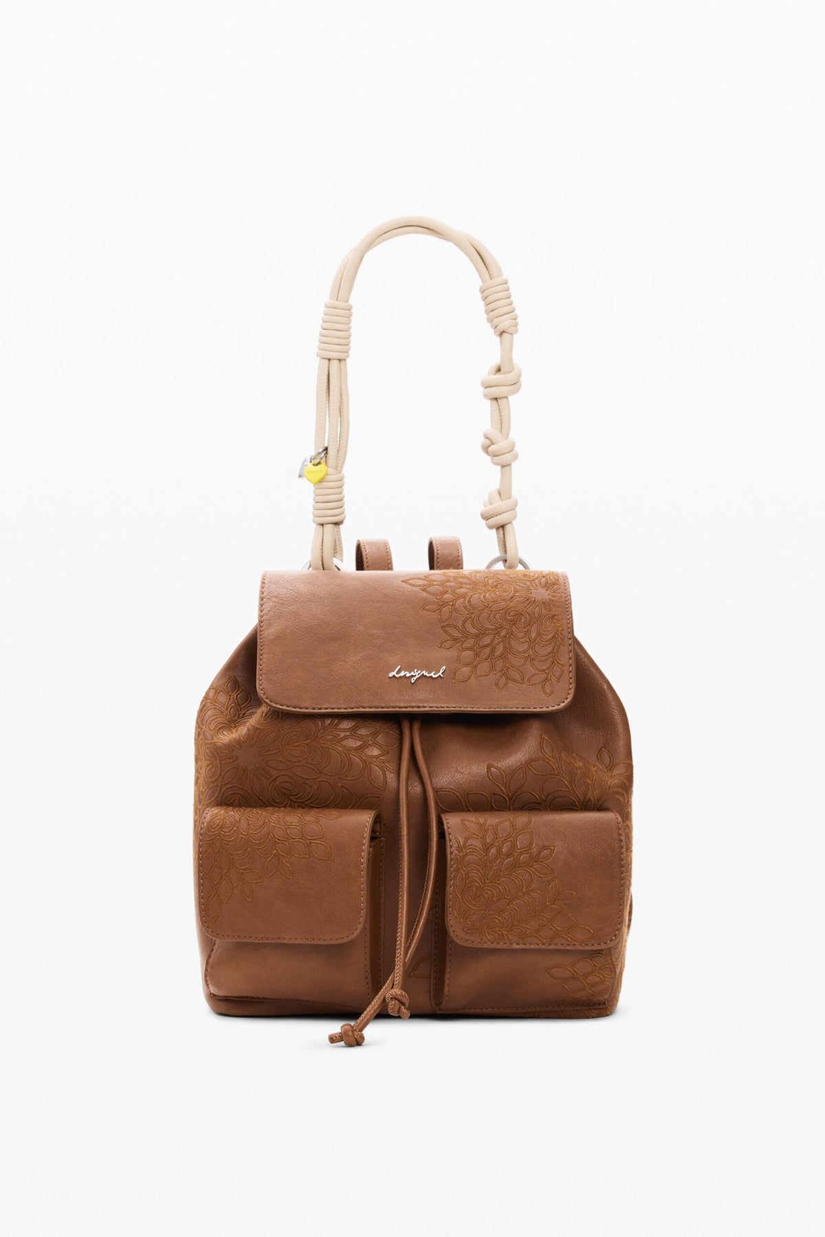 Desigual Small backpack with flap with embroidered details, front pockets
