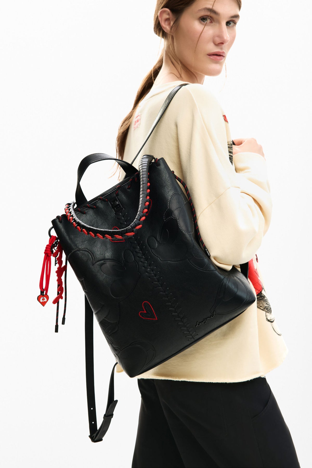 Desigual Small backpack with braided handle, Mickey Mouse™ embroidery