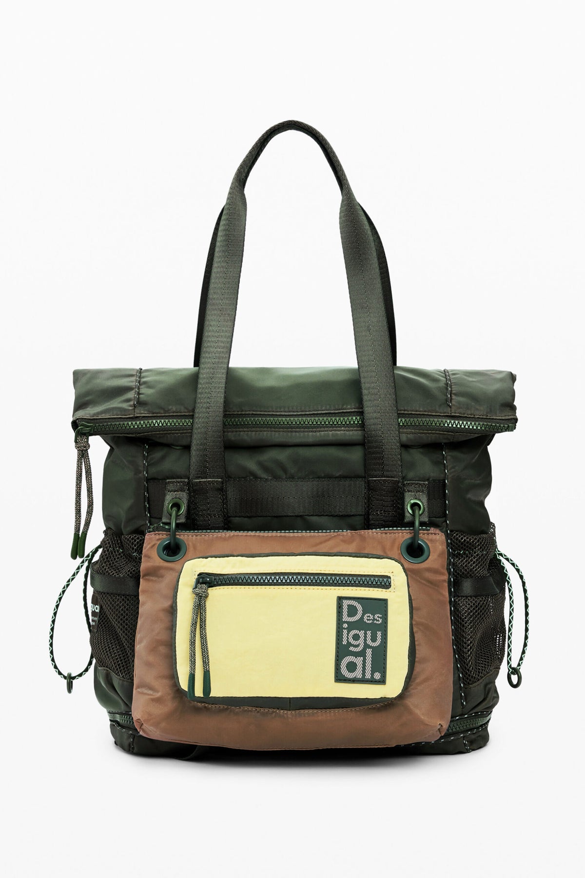 Desigual Waxed fabric backpack with main body in khaki