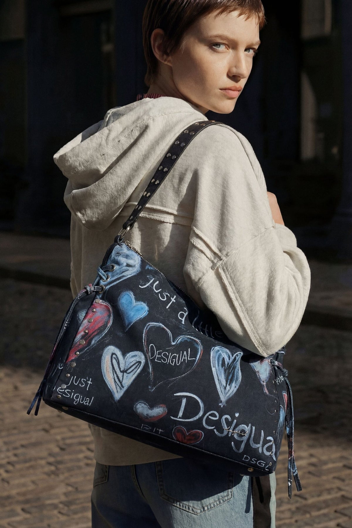 Desigual Large-format shoulder bag in denim