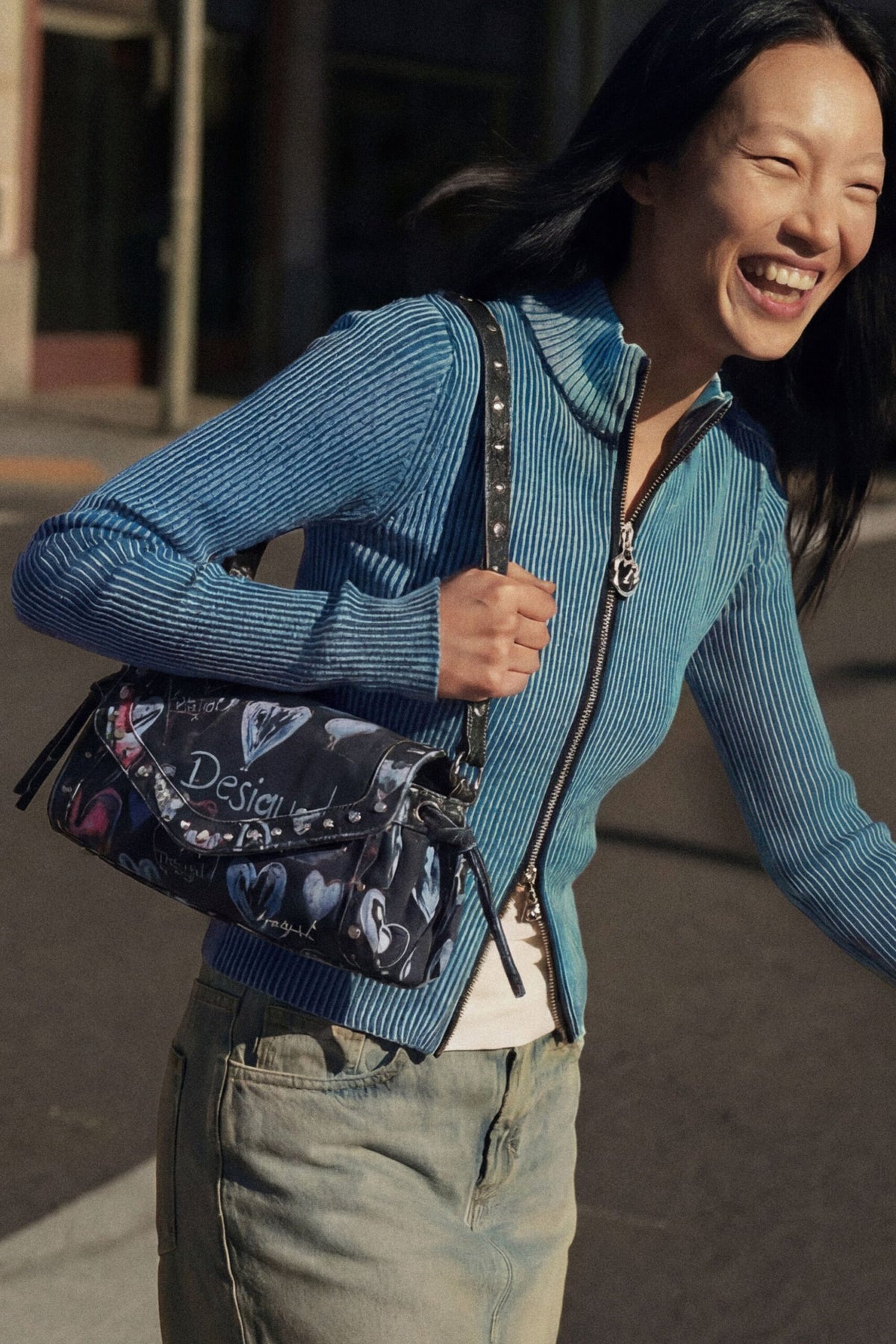 Desigual Medium-format crossbody bag in denim-effect fabric