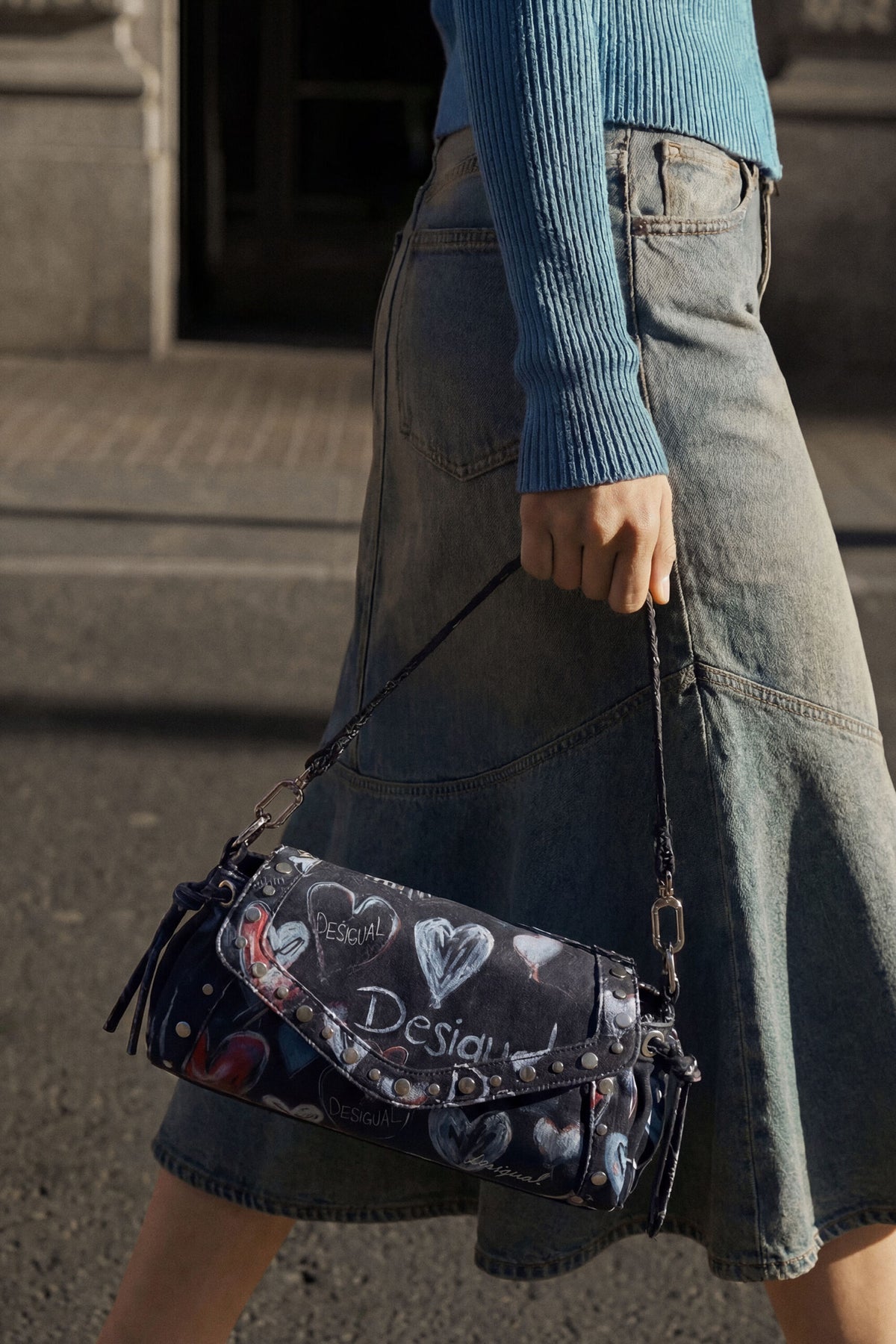 Desigual Medium-format crossbody bag in denim-effect fabric