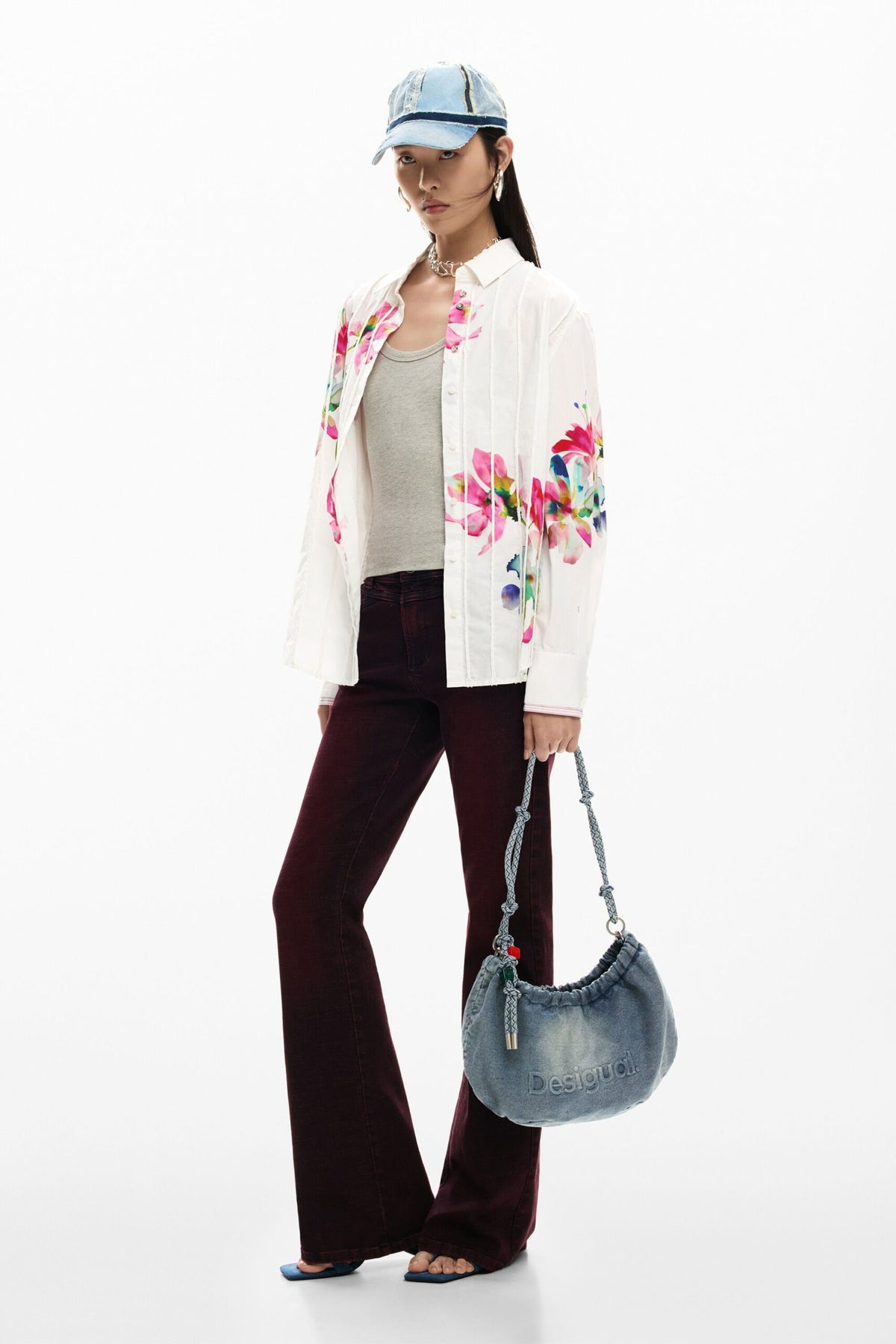Desigual Oval-shaped shoulder bag made of denim fabric