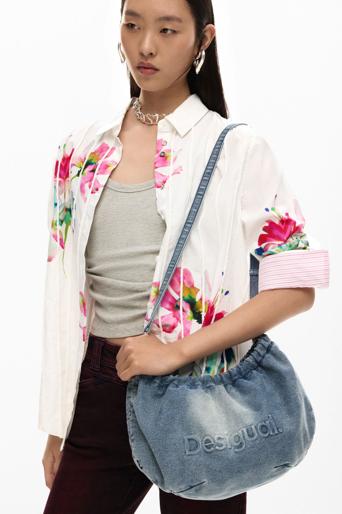 Desigual Oval-shaped shoulder bag made of denim fabric