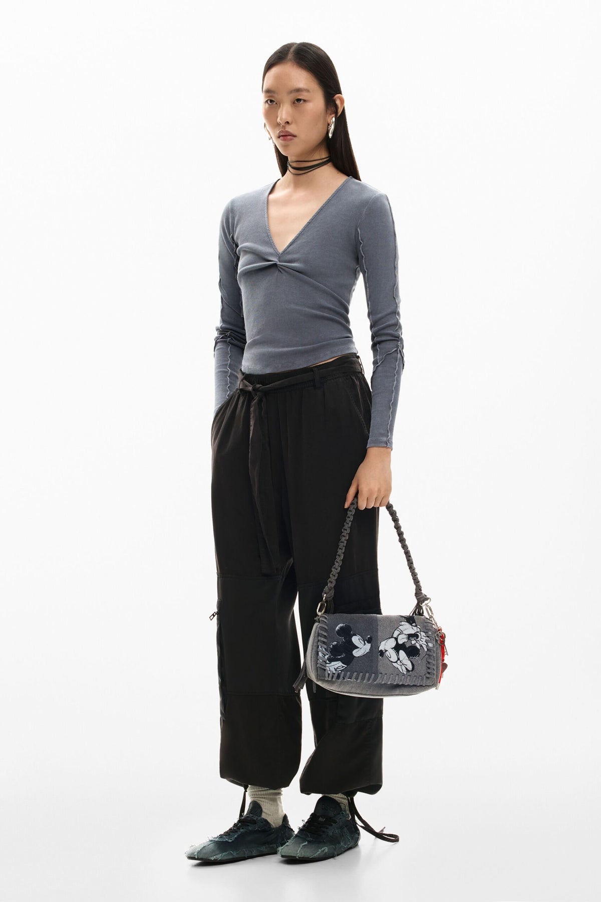 Desigual Medium denim fabric bag with Mickey Mouse™ embroidery