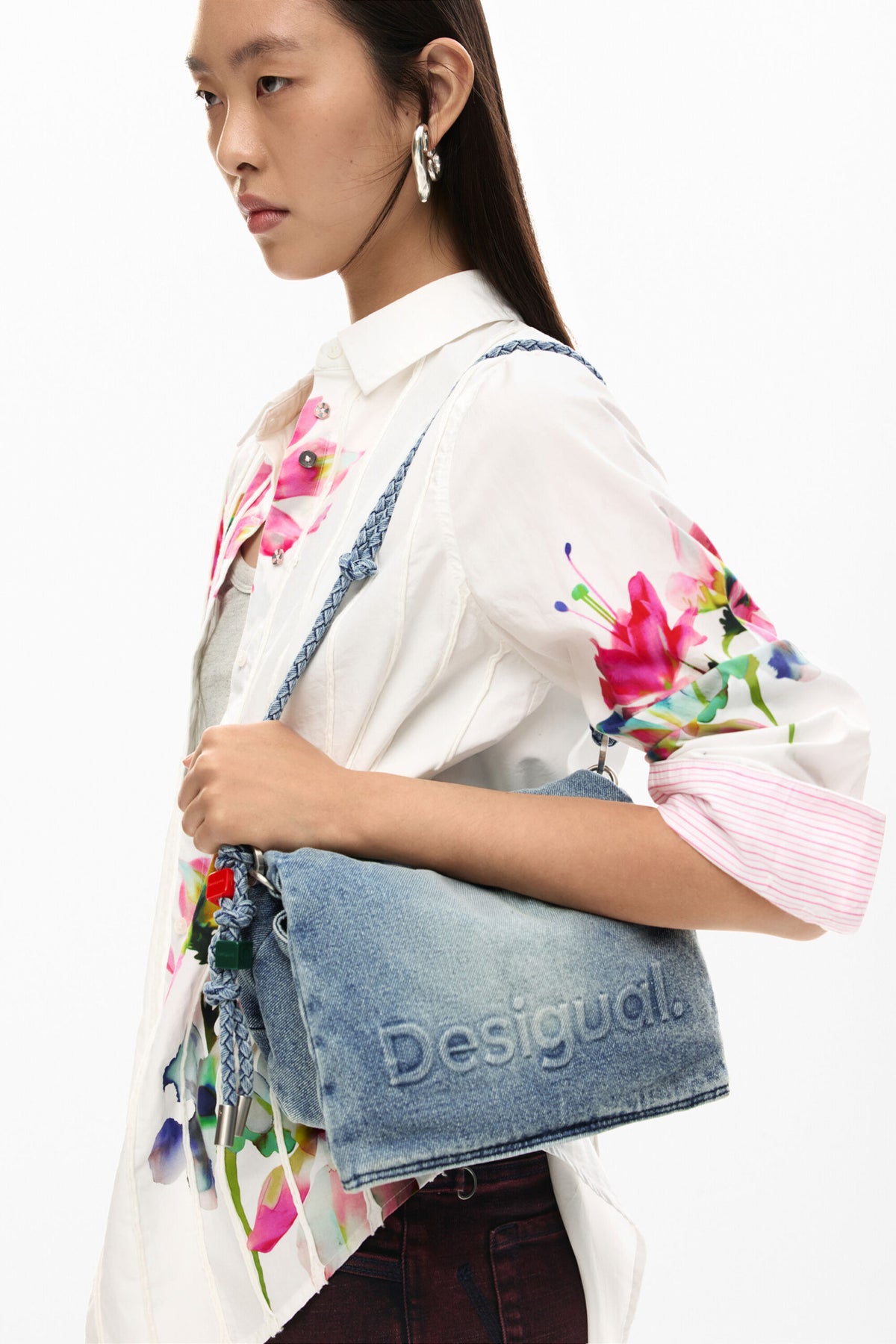 Desigual Medium bag with flap in denim fabric
