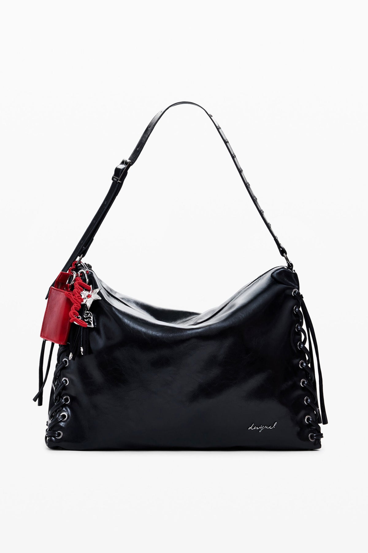 Desigual Bolso de hombro en tejido efecto piel con acabado brillante