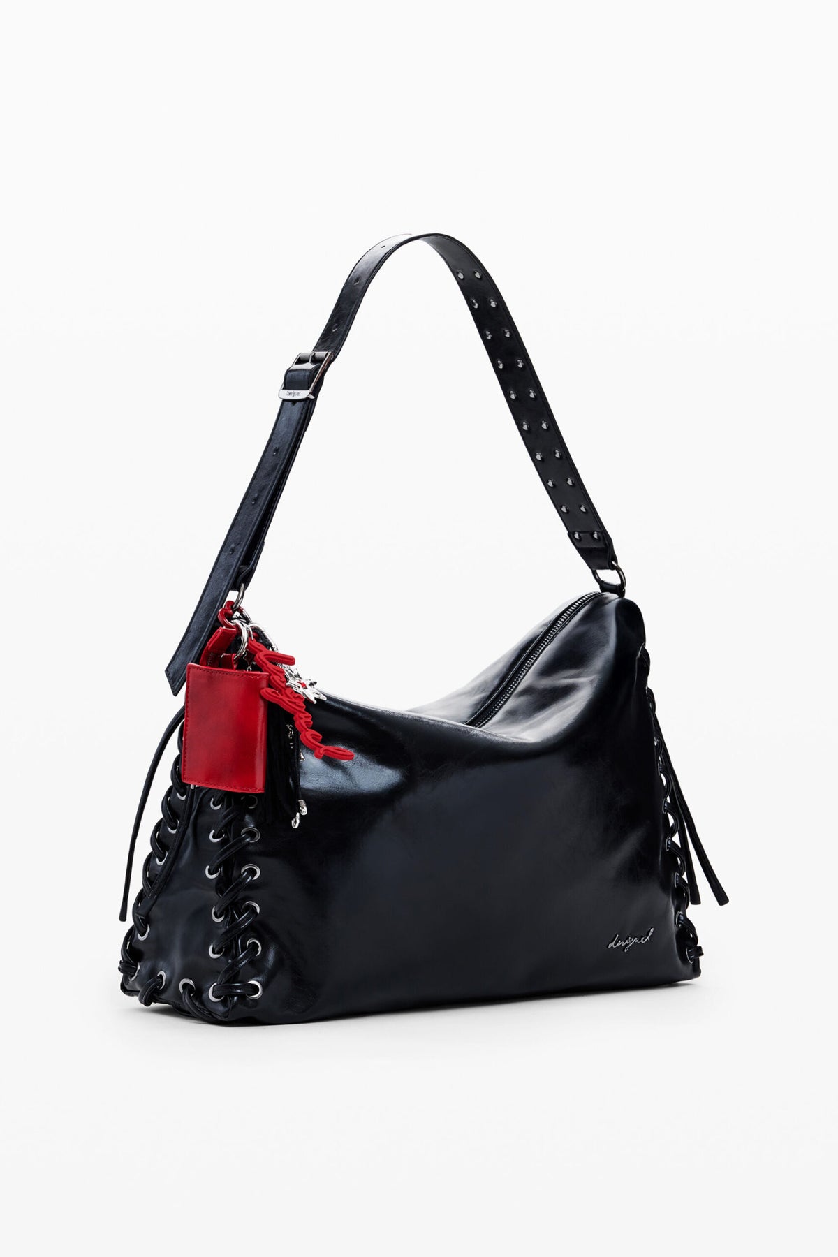 Desigual Bolso de hombro en tejido efecto piel con acabado brillante