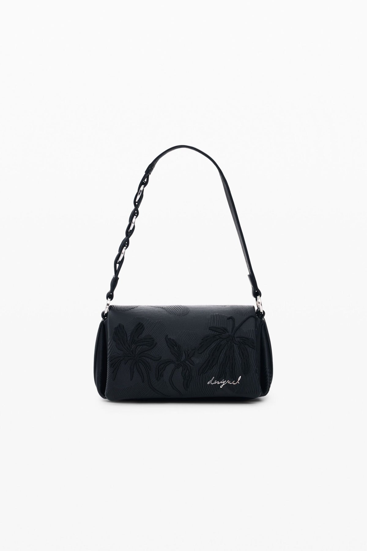 Desigual Bolso pequeño con solapa y flores bordadas en relieve en el mismo tono