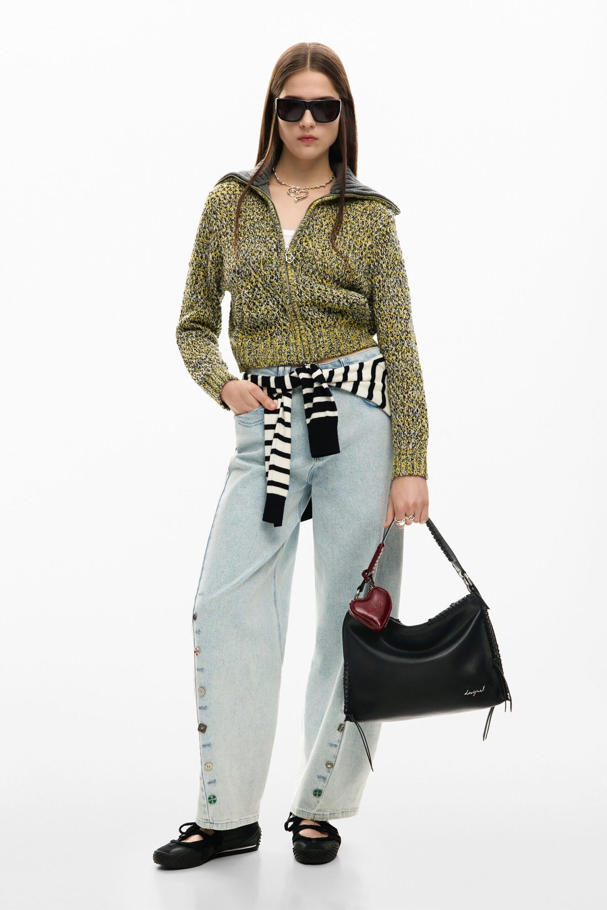 Desigual Bolso mediano de efecto piel con detalles trenzados