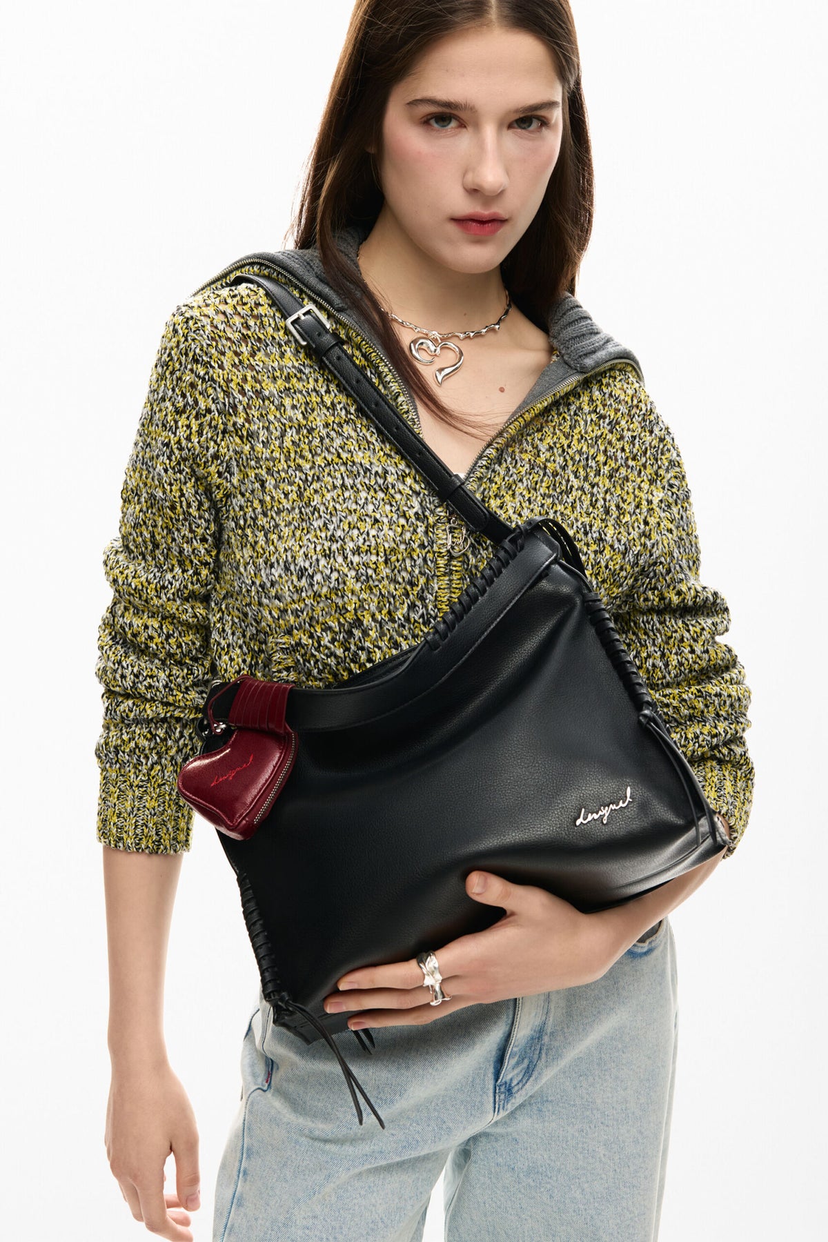 Desigual Bolso mediano de efecto piel con detalles trenzados