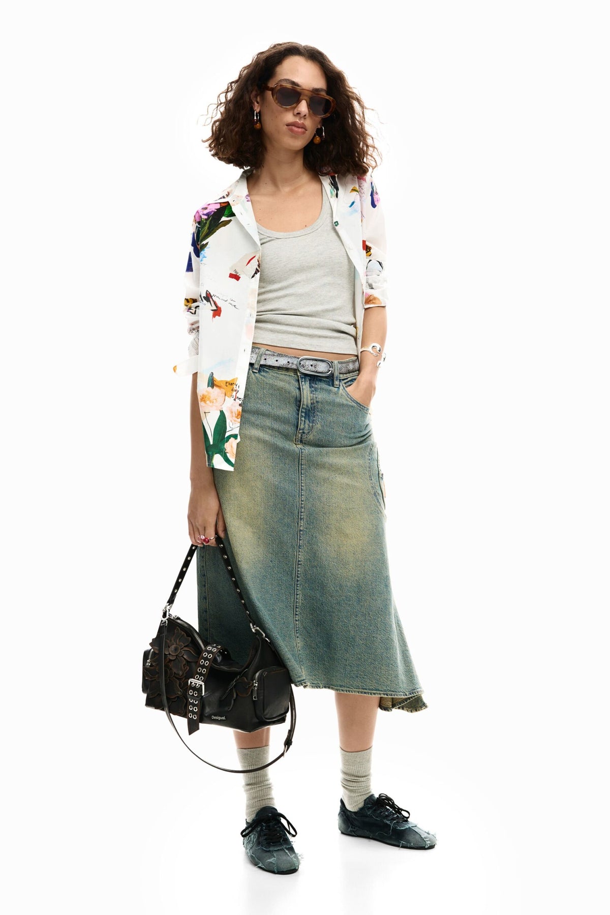 Desigual Bolso mediano con correas intercambiables apliques de flores