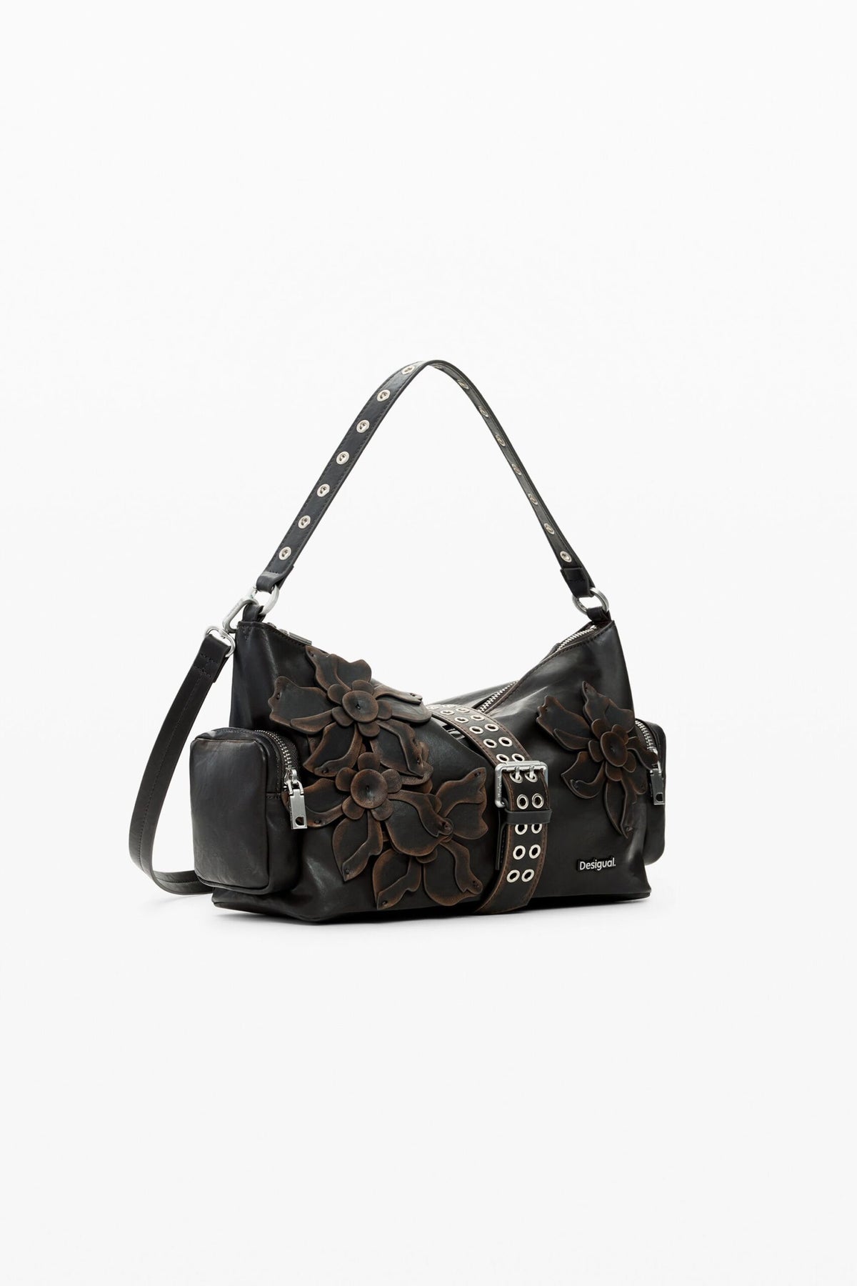 Desigual Bolso mediano con correas intercambiables apliques de flores