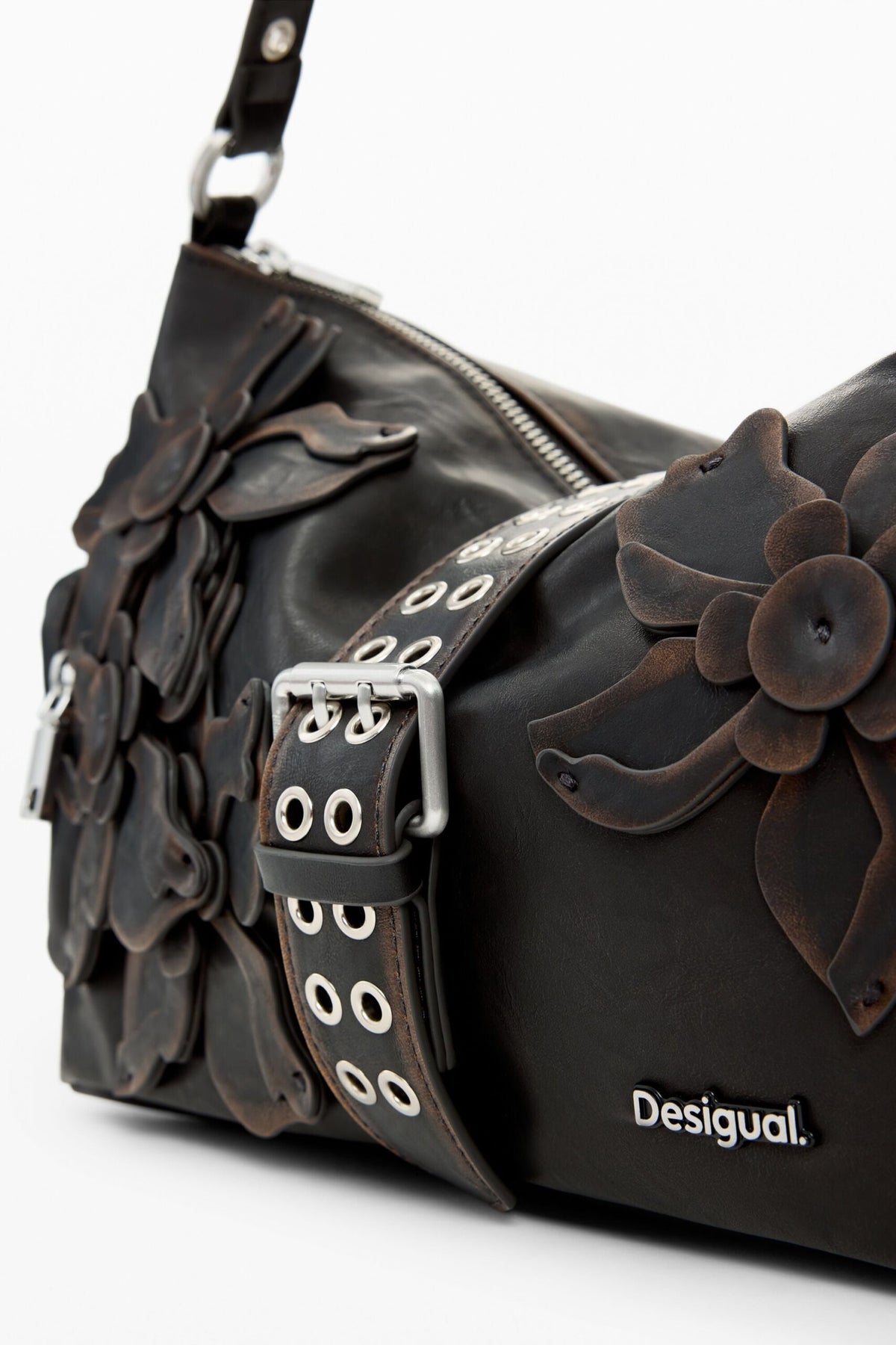 Desigual Bolso mediano con correas intercambiables apliques de flores