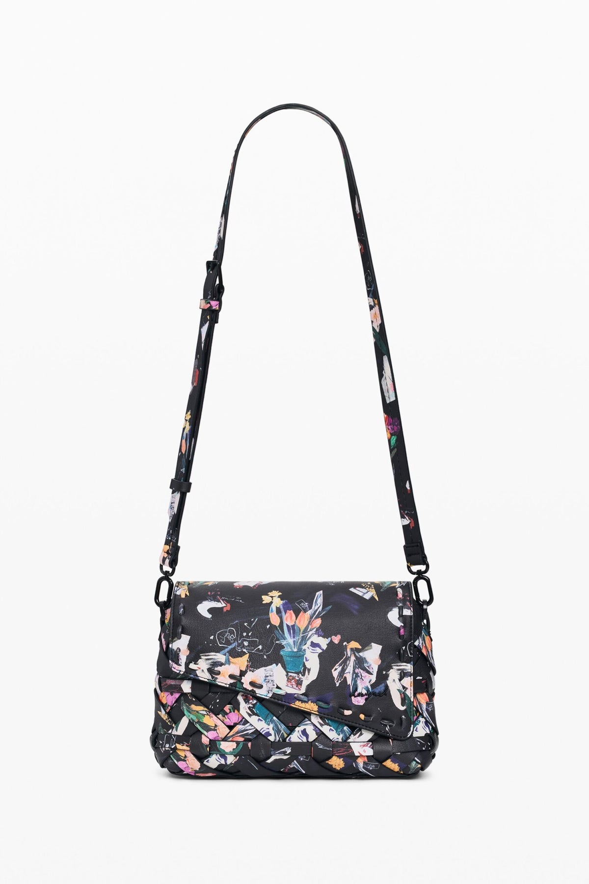 Desigual Small bag with flap interchangeable straps braided details