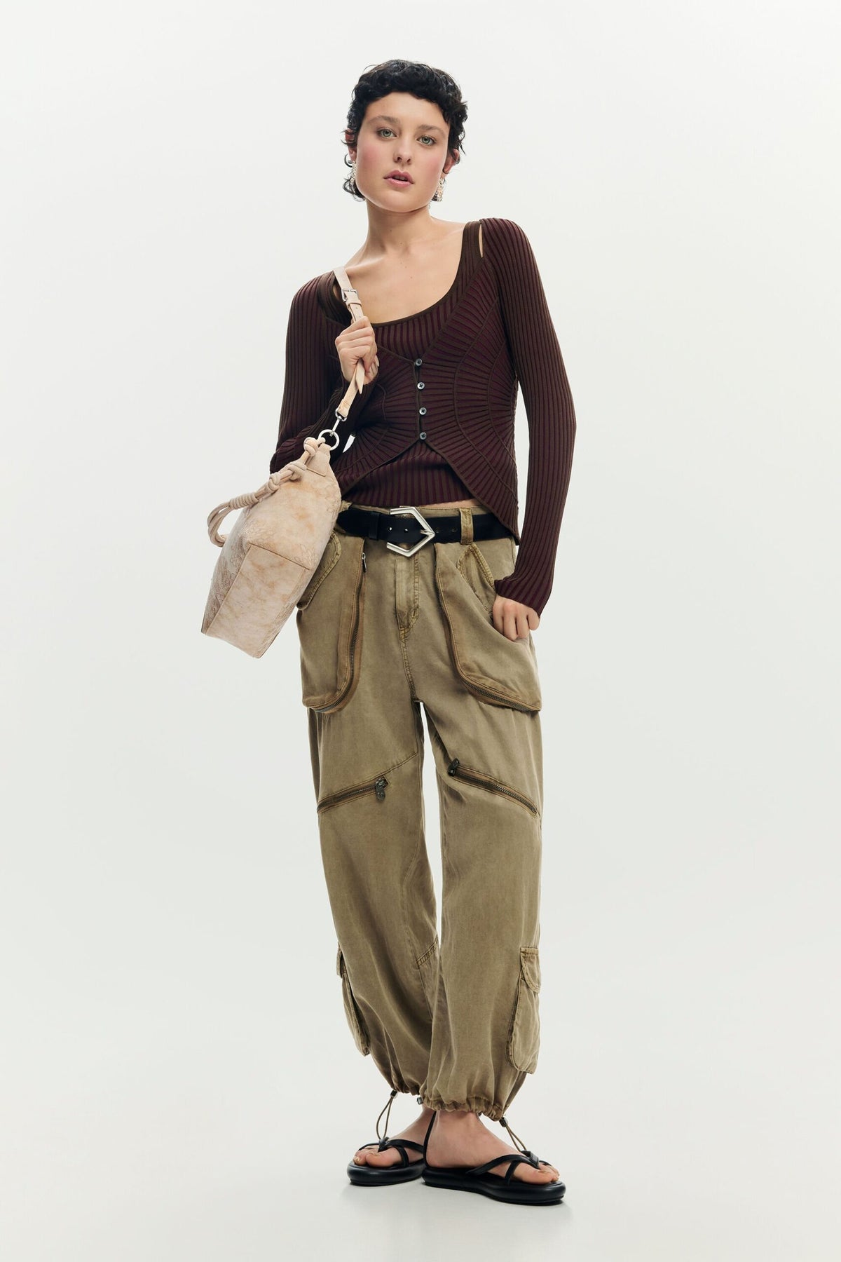 Desigual Medium bag with embroidered details exterior zip pocket