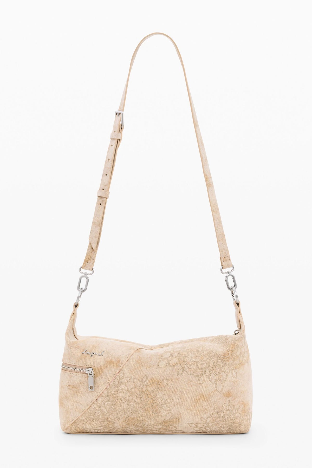 Desigual Medium bag with embroidered details exterior zip pocket